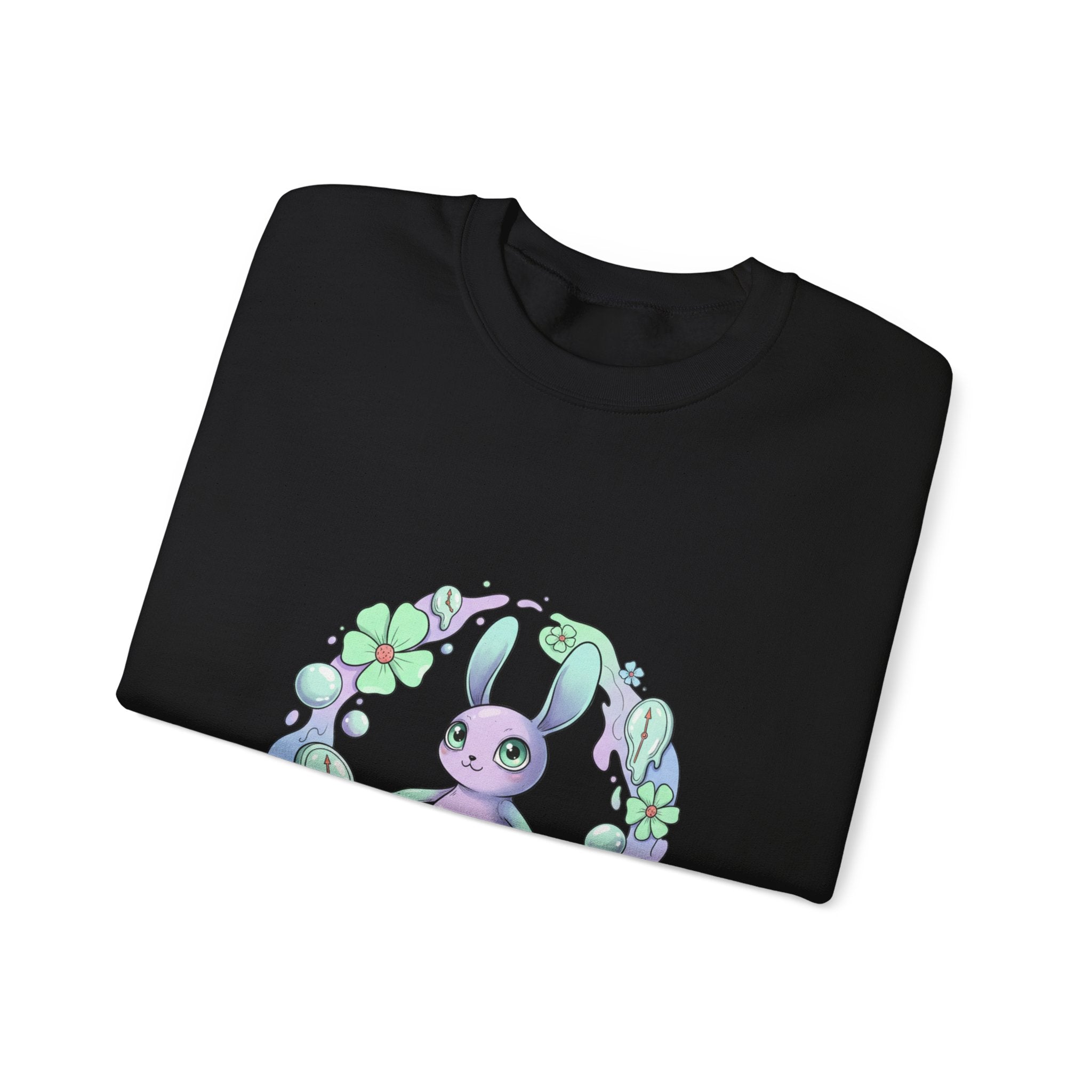 Cute Micro-Surreal Bunny Wreath Sweatshirt | weirdcore surreal art