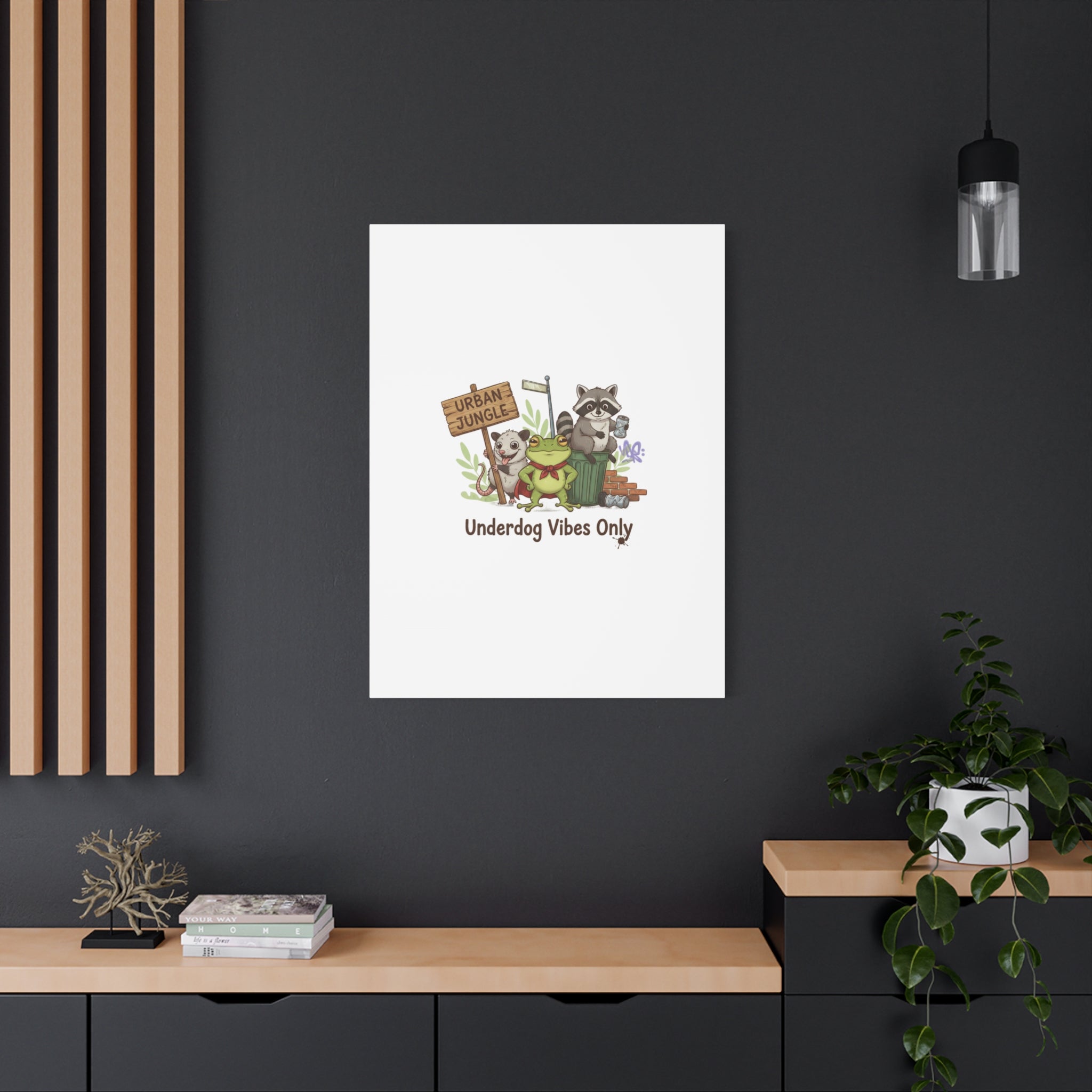 Underdog Vibes Only Canvas | Trash Panda Raccoon Frog Possum Art, goofy critter meme