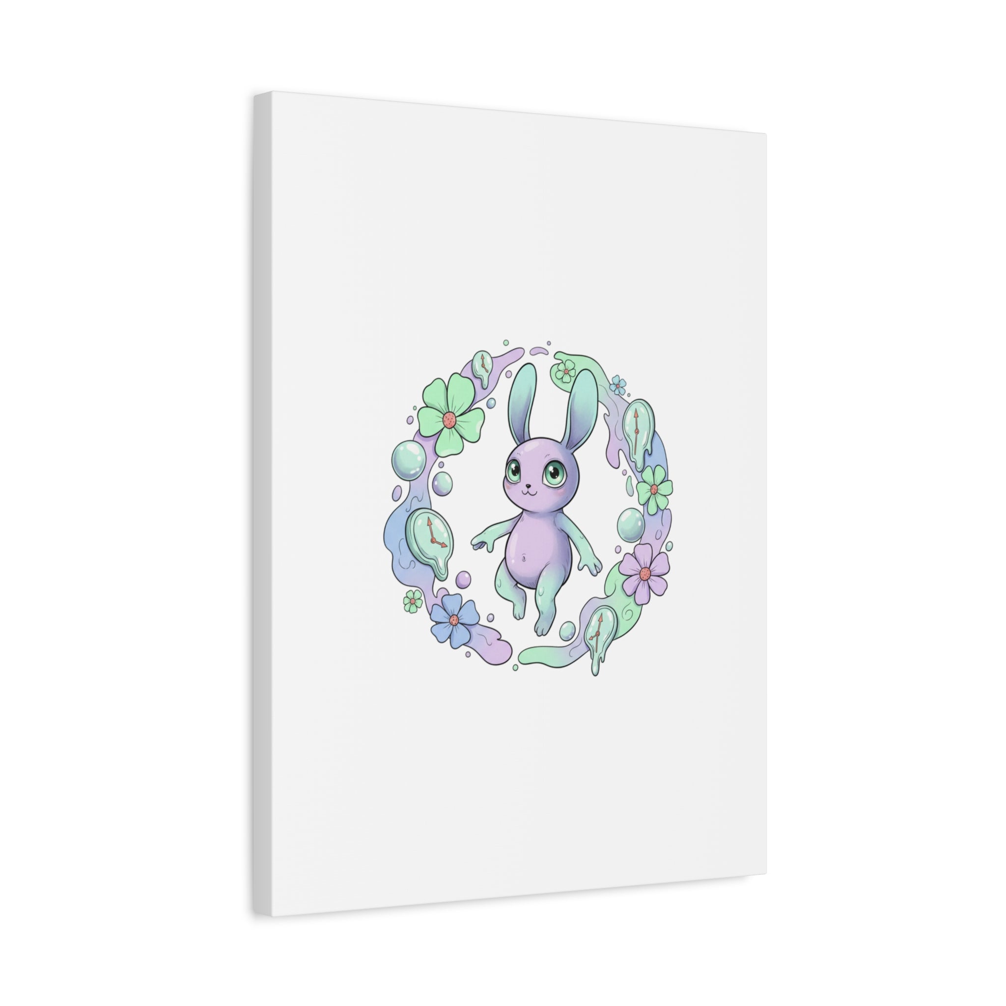 Micro-Surreal Bunny Wreath Canvas | Weirdcore Micro-Surrealism Art