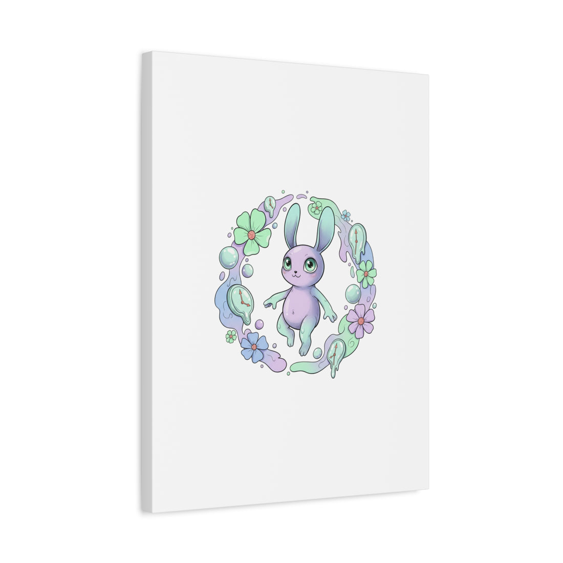 Micro-Surreal Bunny Wreath Canvas | Weirdcore Micro-Surrealism Art