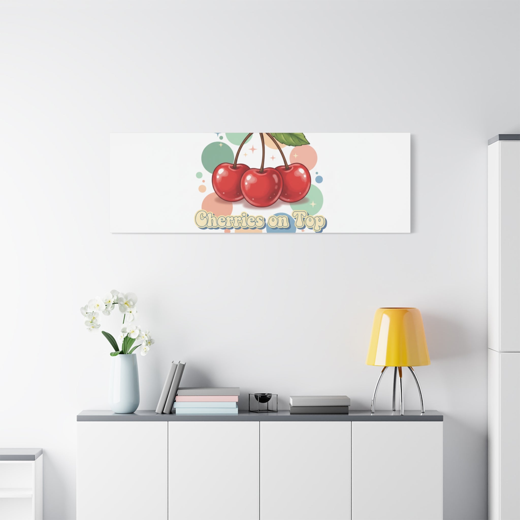 Cherries on Top Canvas | Retro Kawaii Fruit Wall Art