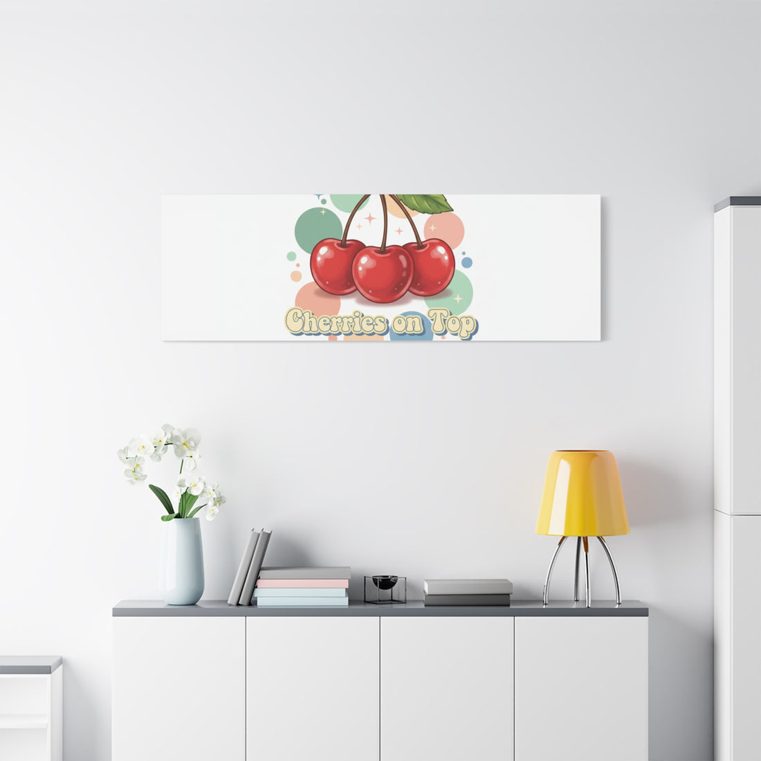 Cherries on Top Canvas | Retro Kawaii Fruit Wall Art