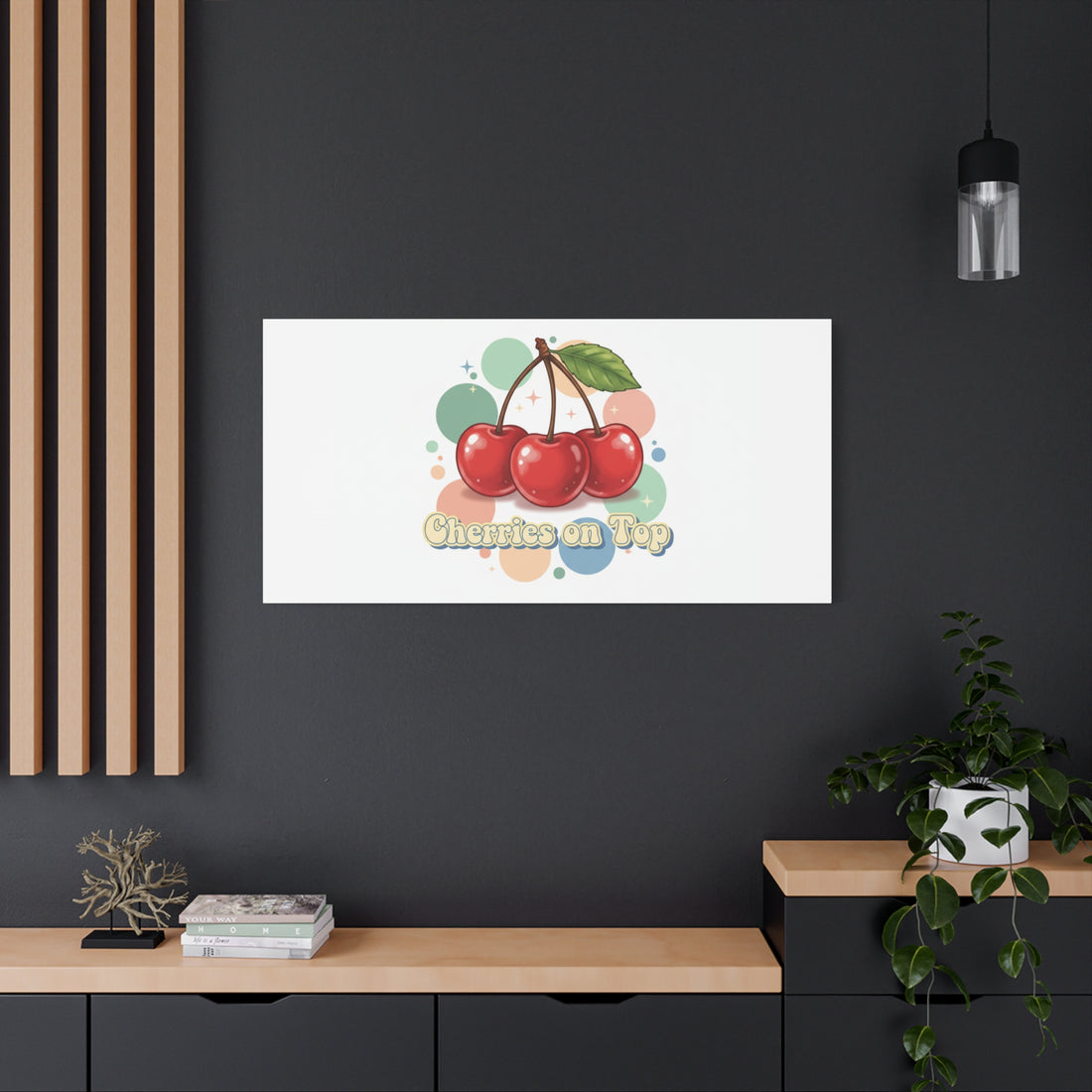 Cherries on Top Canvas | Retro Kawaii Fruit Wall Art