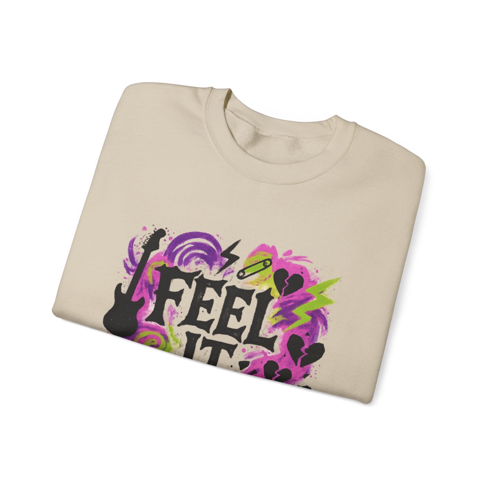 Feel It All Crewneck Sweatshirt — Retro Neon Music Graphic