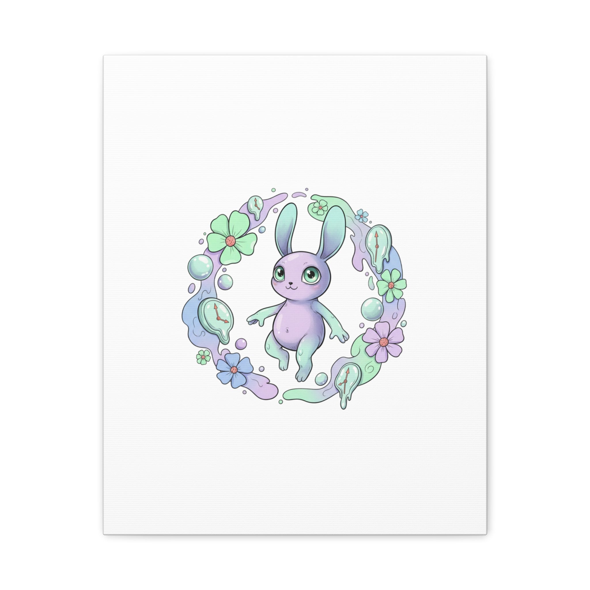 Micro-Surreal Bunny Wreath Canvas | Weirdcore Micro-Surrealism Art