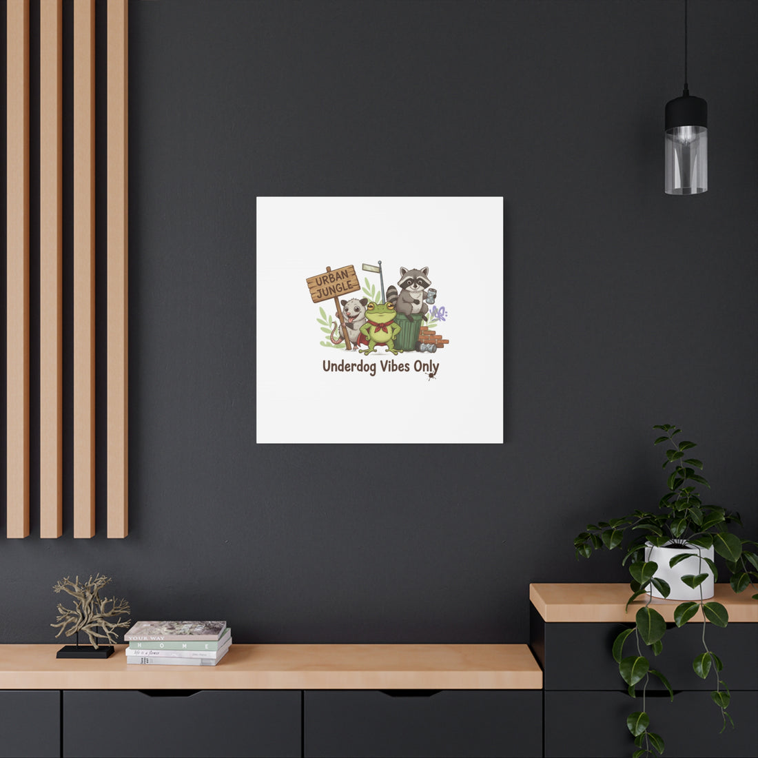 Underdog Vibes Only Canvas | Trash Panda Raccoon Frog Possum Art, goofy critter meme