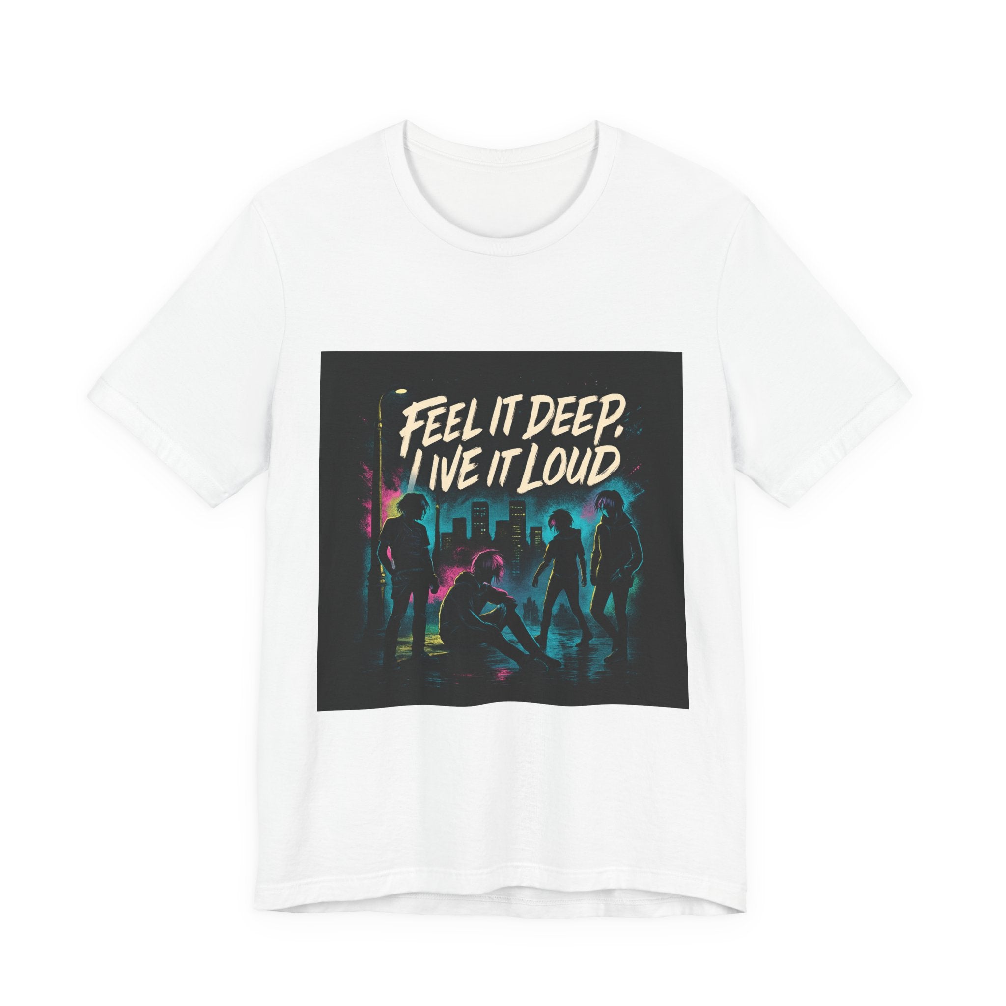 Feel It Deep, Live It Loud Tee — Retro Neon Music Festival T-Shirt