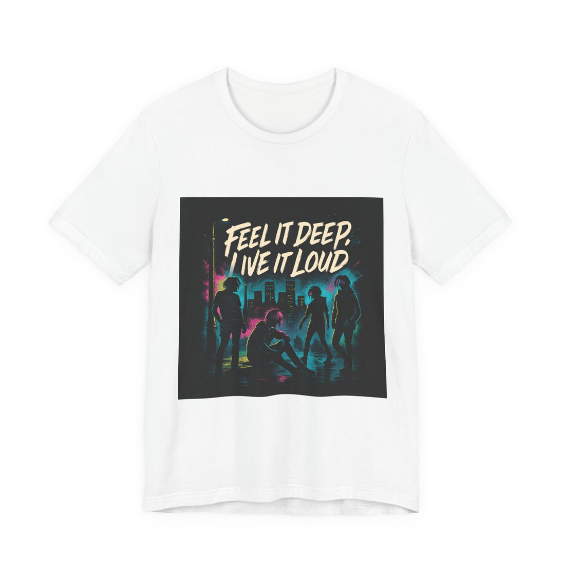 Feel It Deep, Live It Loud Tee — Retro Neon Music Festival T-Shirt