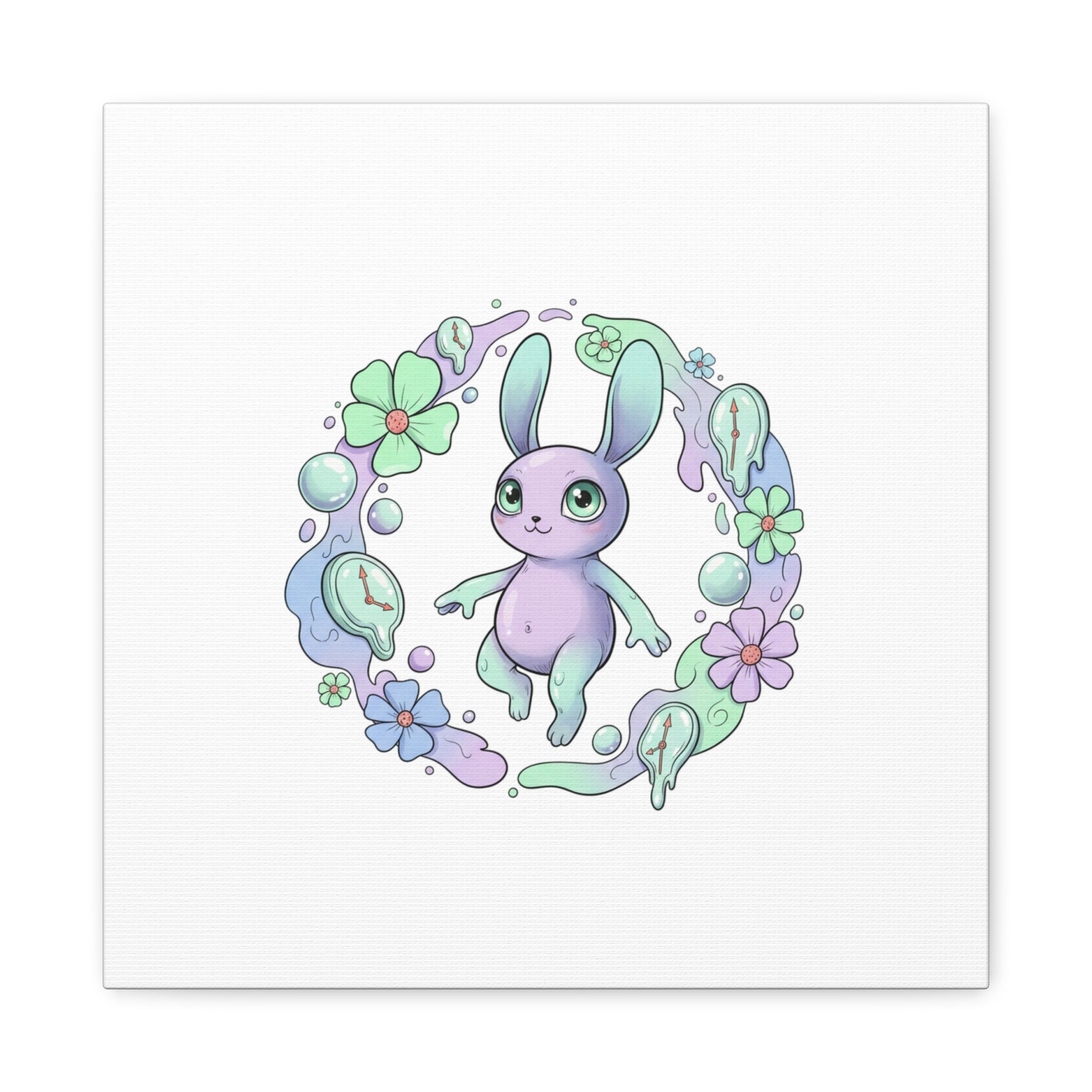 Micro-Surreal Bunny Wreath Canvas | Weirdcore Micro-Surrealism Art