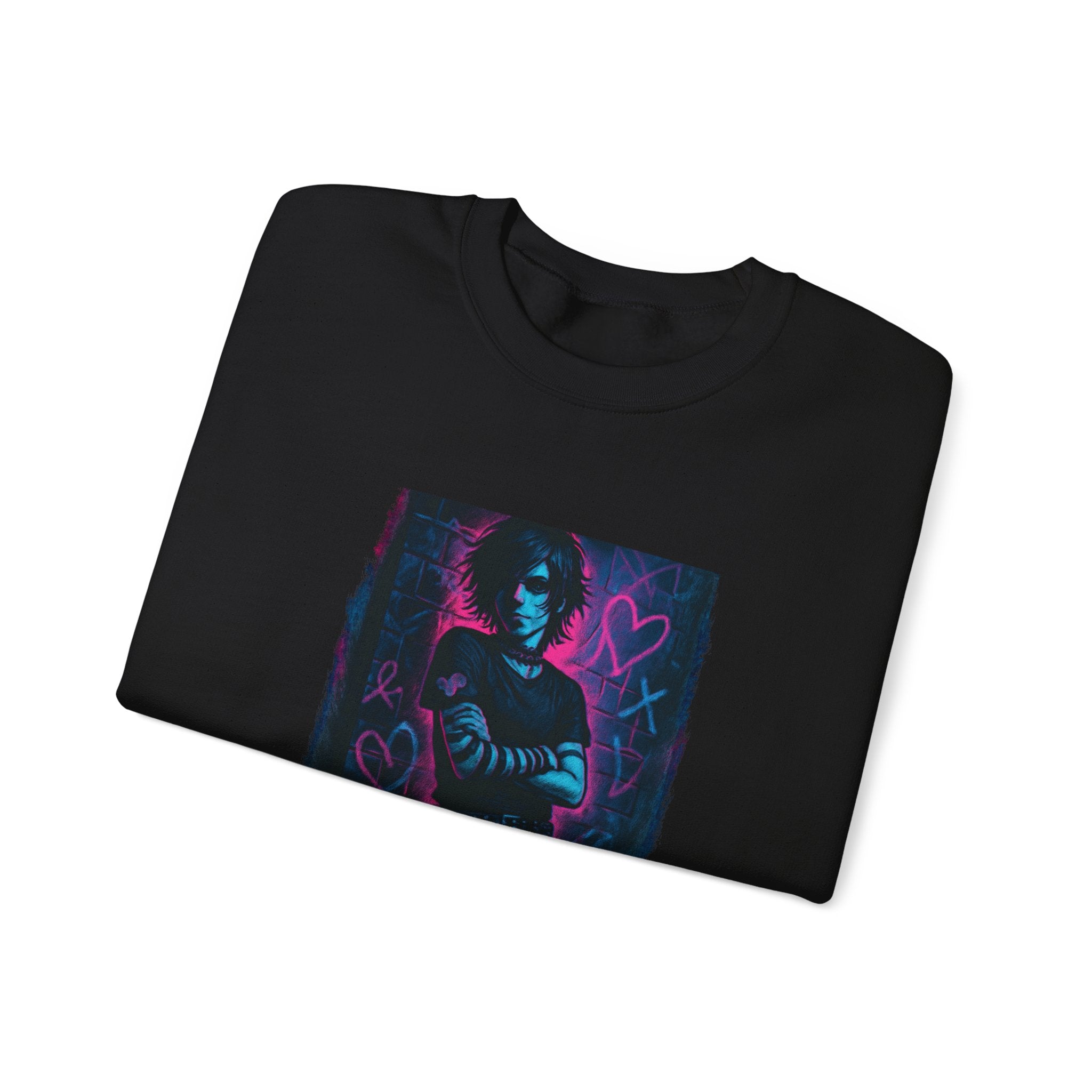 Sweatshirt — Neon 'Heart on My Sleeve' Goth Graphic Crewneck