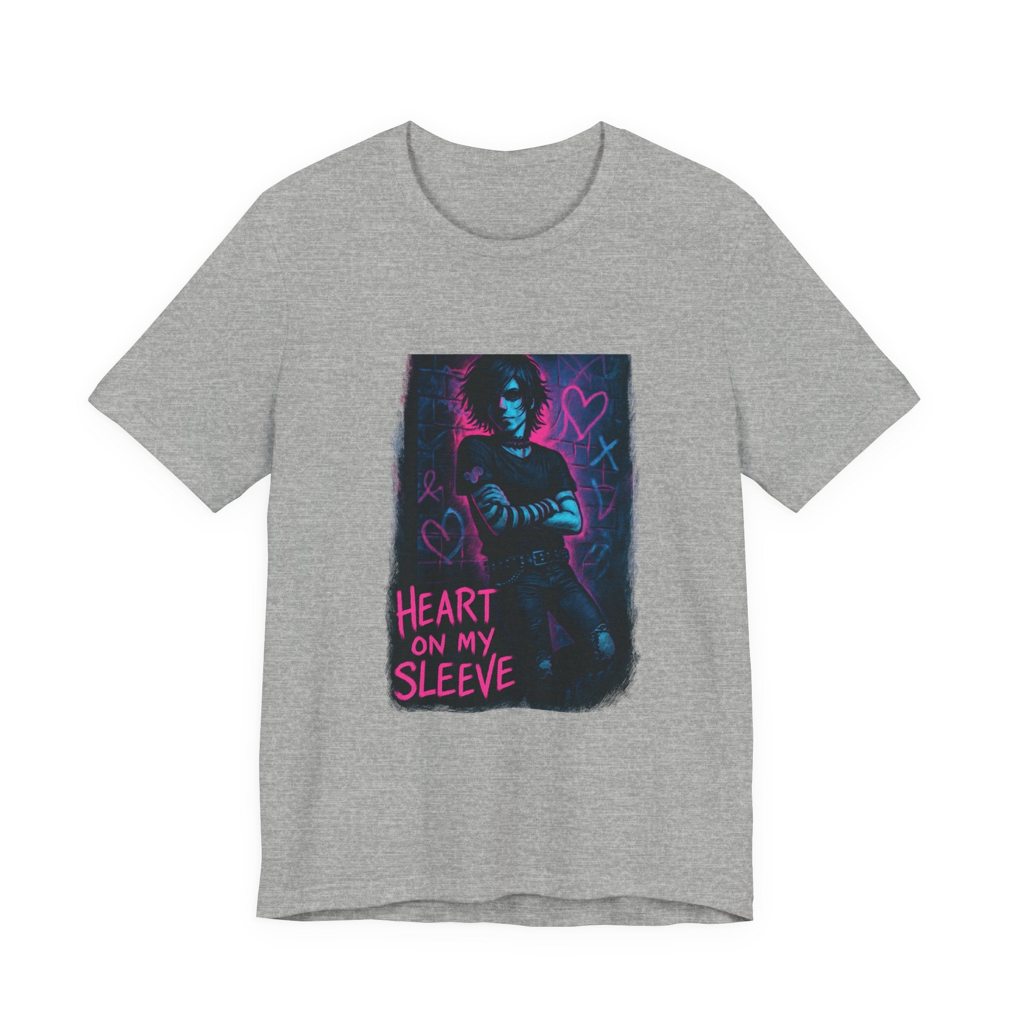 Heart On My Sleeve Graphic Tee — Neon Goth Portrait T‑Shirt