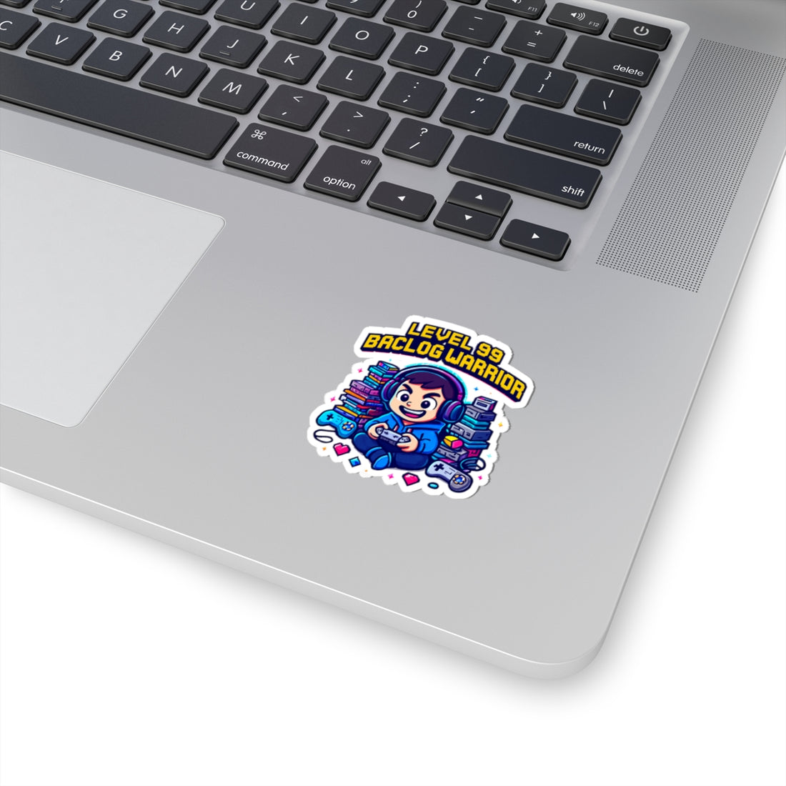Kiss-Cut Sticker — "Level 99 Backlog Warrior" Gamer Sticker, Cute Retro Gaming Laptop Decal