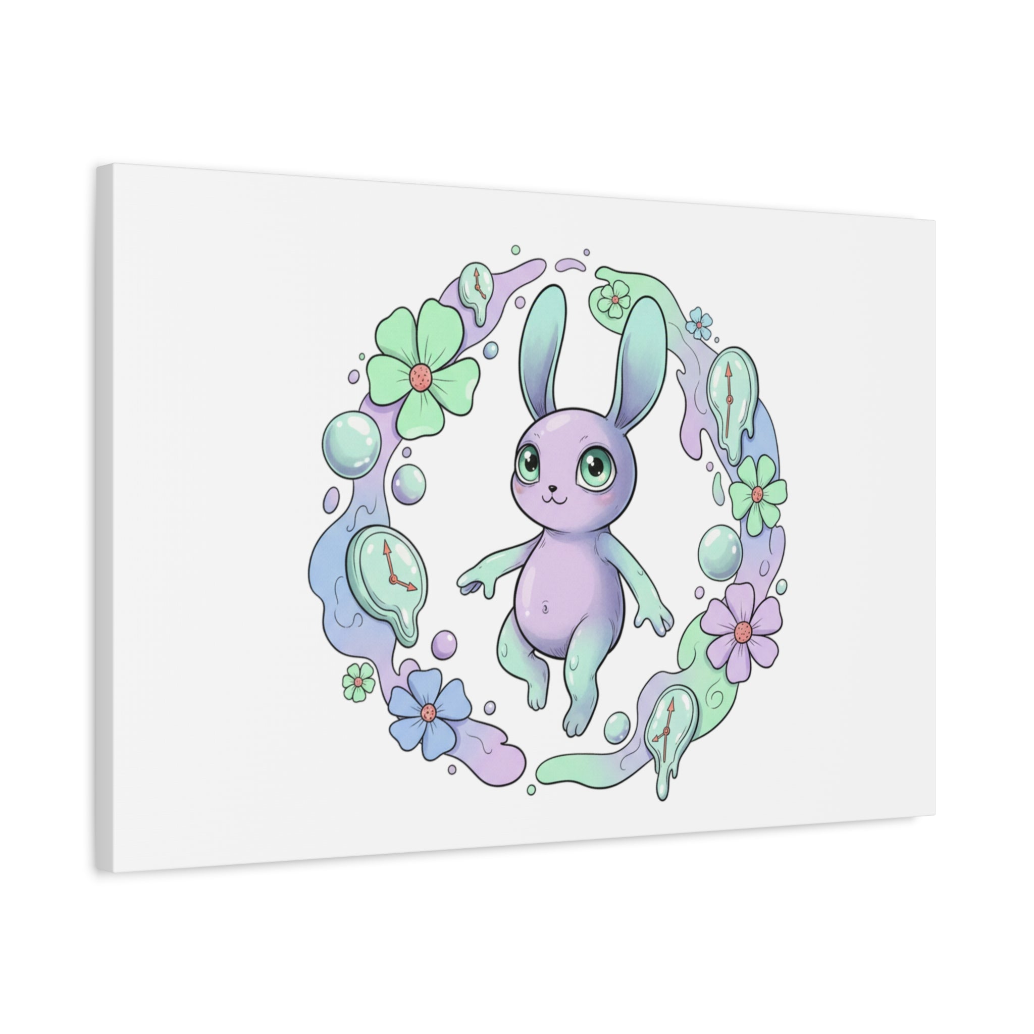 Micro-Surreal Bunny Wreath Canvas | Weirdcore Micro-Surrealism Art
