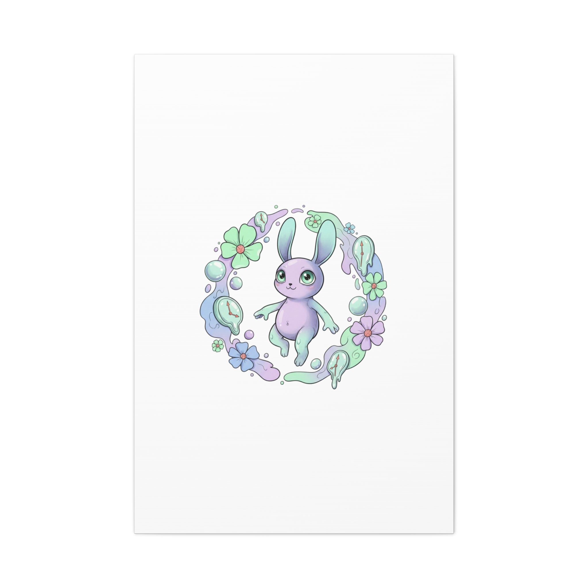 Micro-Surreal Bunny Wreath Canvas | Weirdcore Micro-Surrealism Art