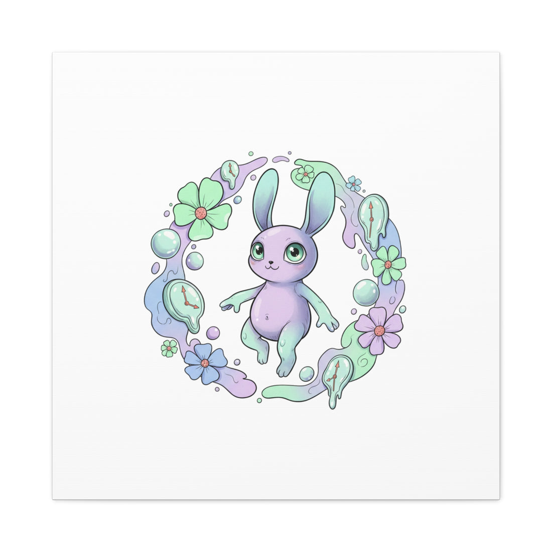 Micro-Surreal Bunny Wreath Canvas | Weirdcore Micro-Surrealism Art