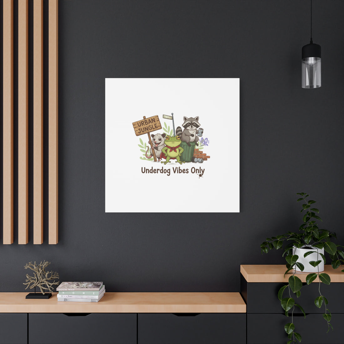 Underdog Vibes Only Canvas | Trash Panda Raccoon Frog Possum Art, goofy critter meme