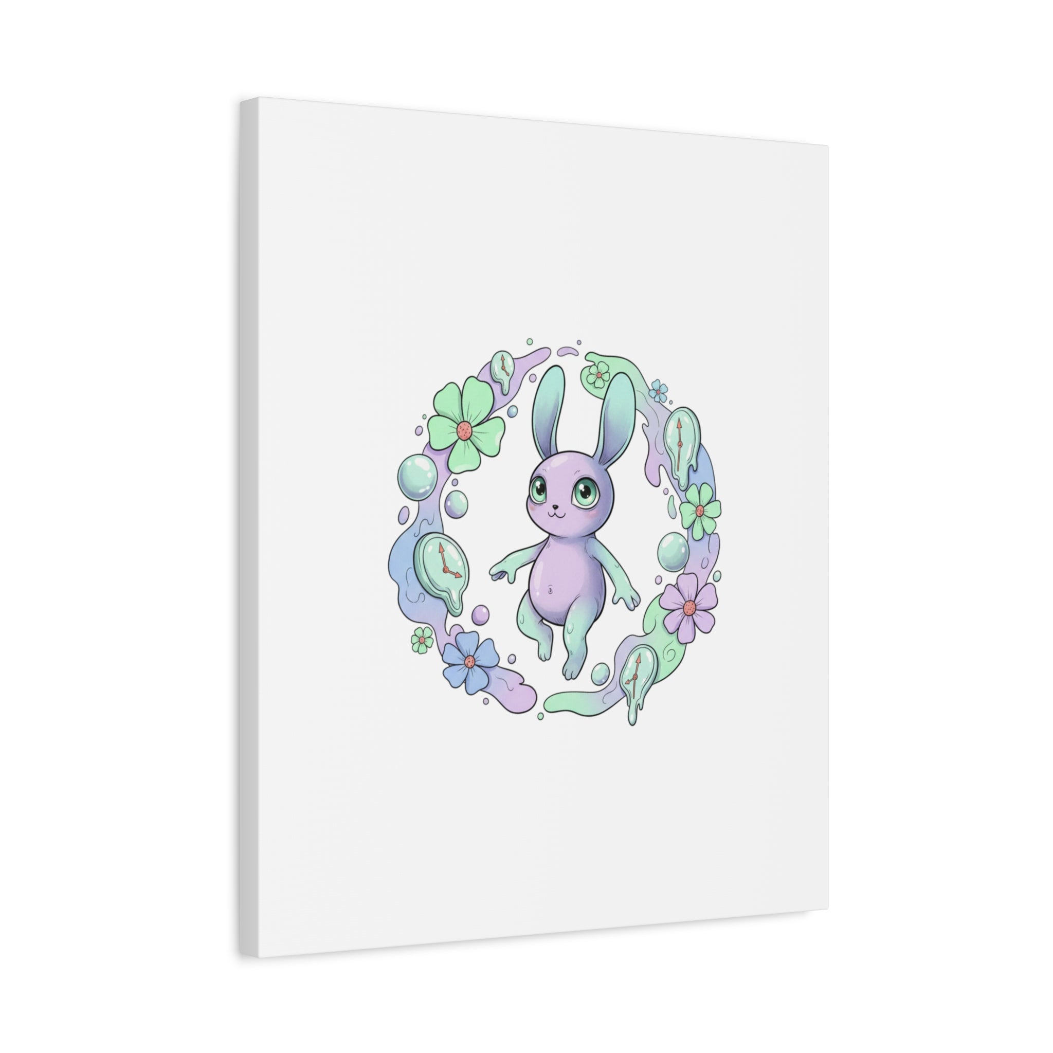 Micro-Surreal Bunny Wreath Canvas | Weirdcore Micro-Surrealism Art