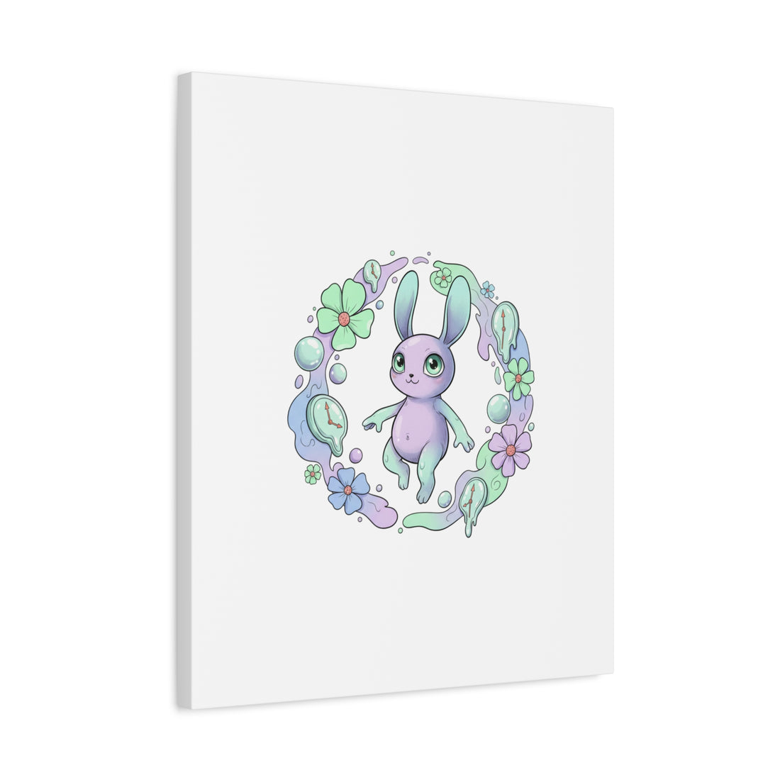 Micro-Surreal Bunny Wreath Canvas | Weirdcore Micro-Surrealism Art