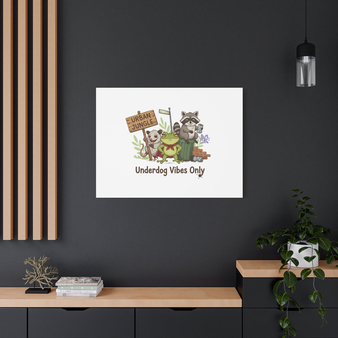 Underdog Vibes Only Canvas | Trash Panda Raccoon Frog Possum Art, goofy critter meme