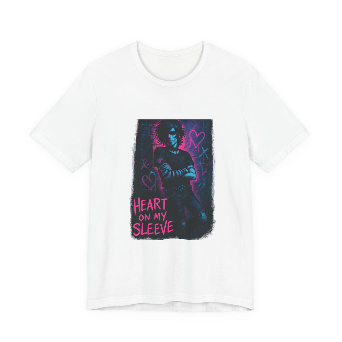 Heart On My Sleeve Graphic Tee — Neon Goth Portrait T‑Shirt
