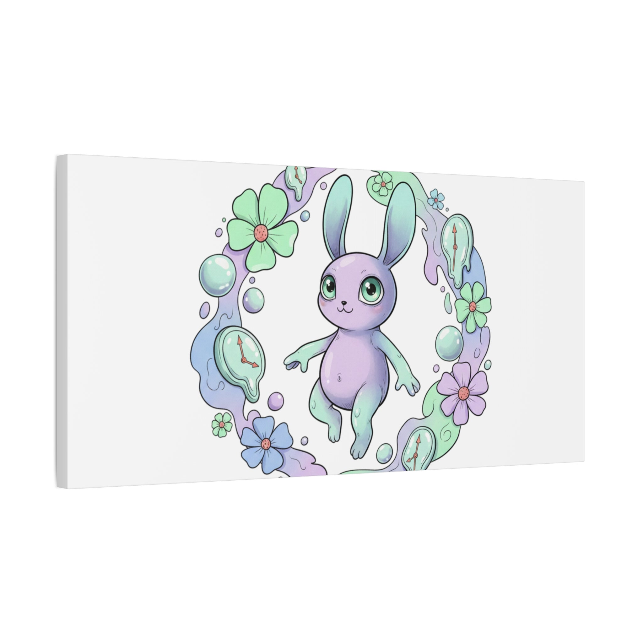 Micro-Surreal Bunny Wreath Canvas | Weirdcore Micro-Surrealism Art