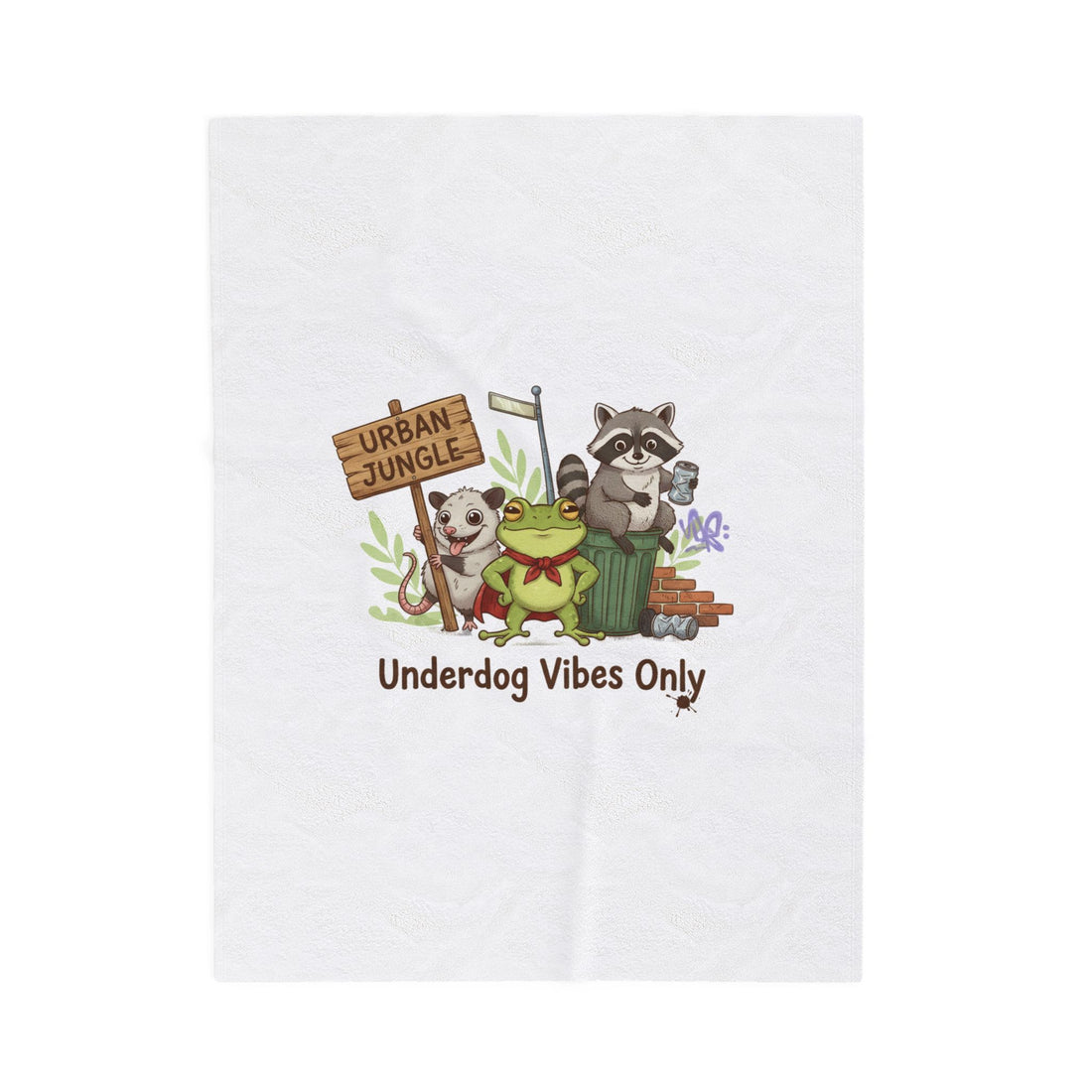 Underdog Vibes Only Plush Blanket | Trash Panda Raccoon Frog Doodle