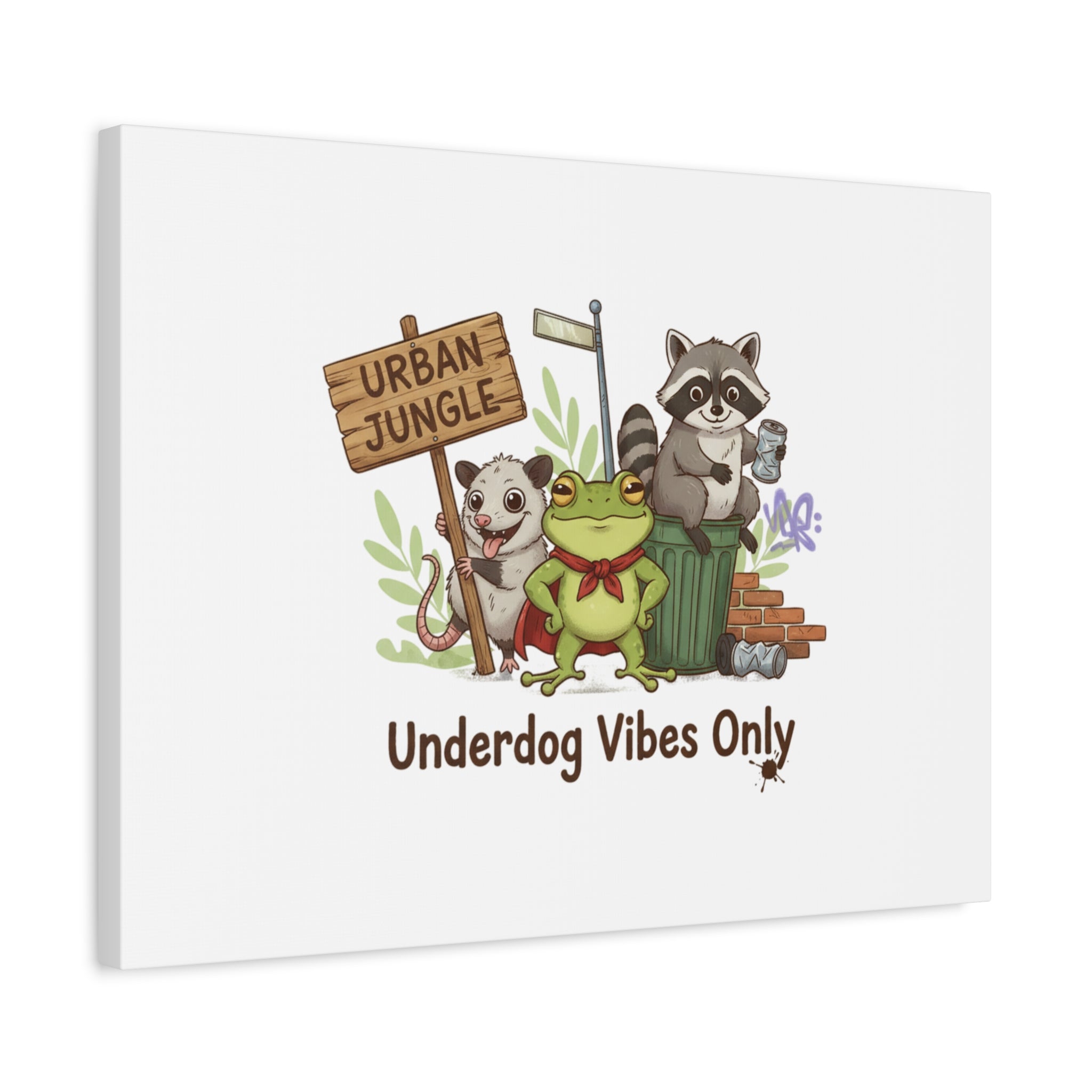 Underdog Vibes Only Canvas | Trash Panda Raccoon Frog Possum Art, goofy critter meme