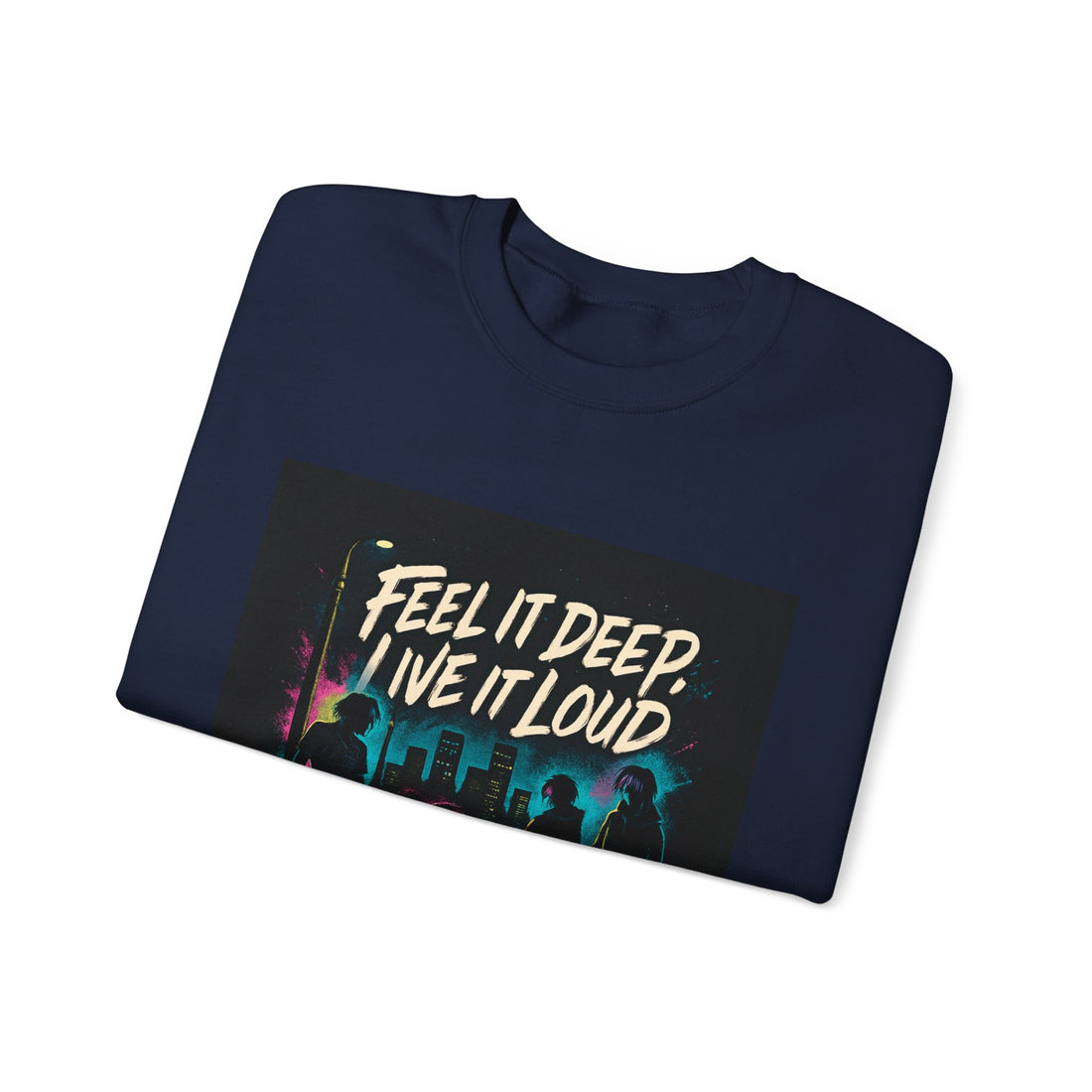 Crewneck Sweatshirt — "Feel It Deep, Live It Loud" Neon Concert Graphic