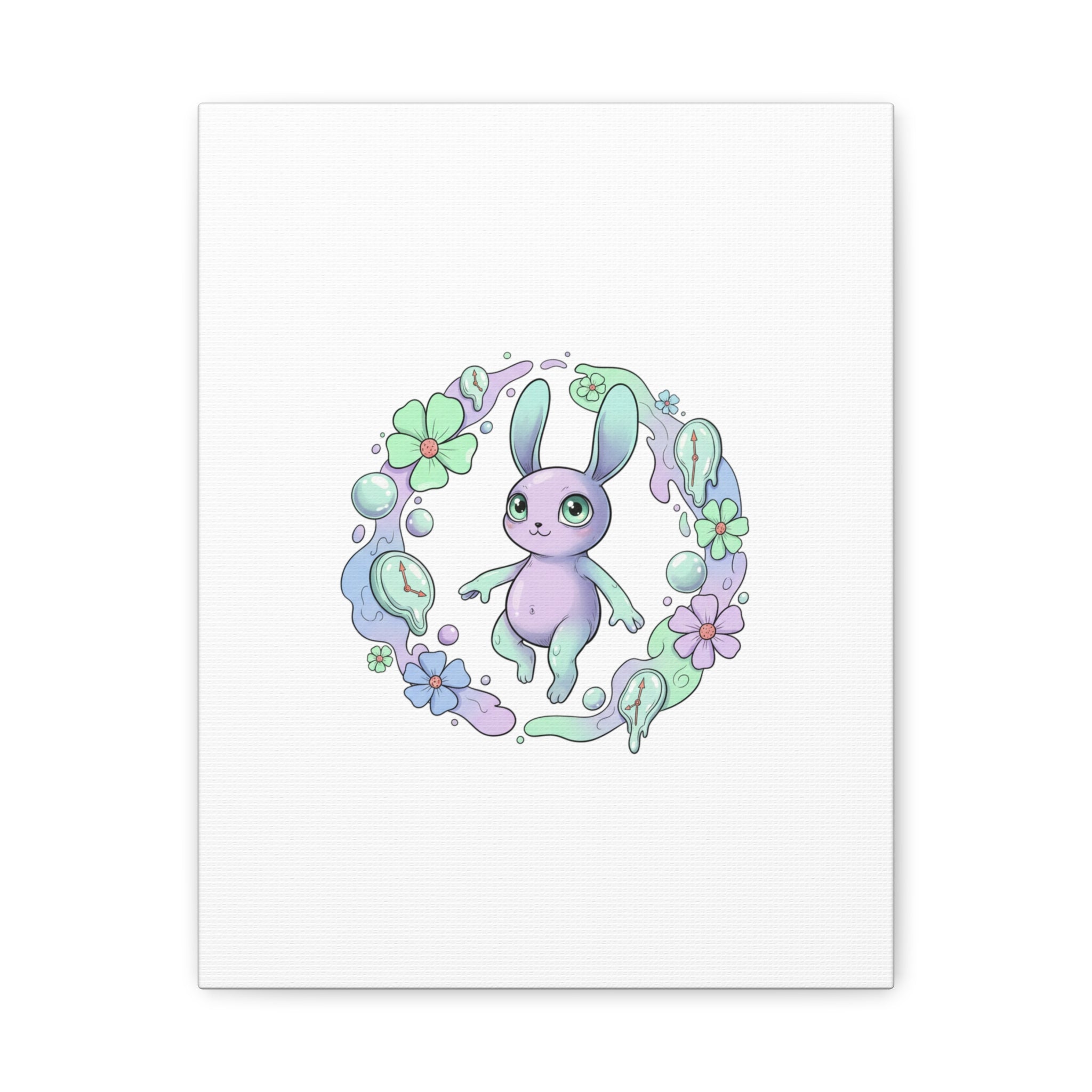 Micro-Surreal Bunny Wreath Canvas | Weirdcore Micro-Surrealism Art