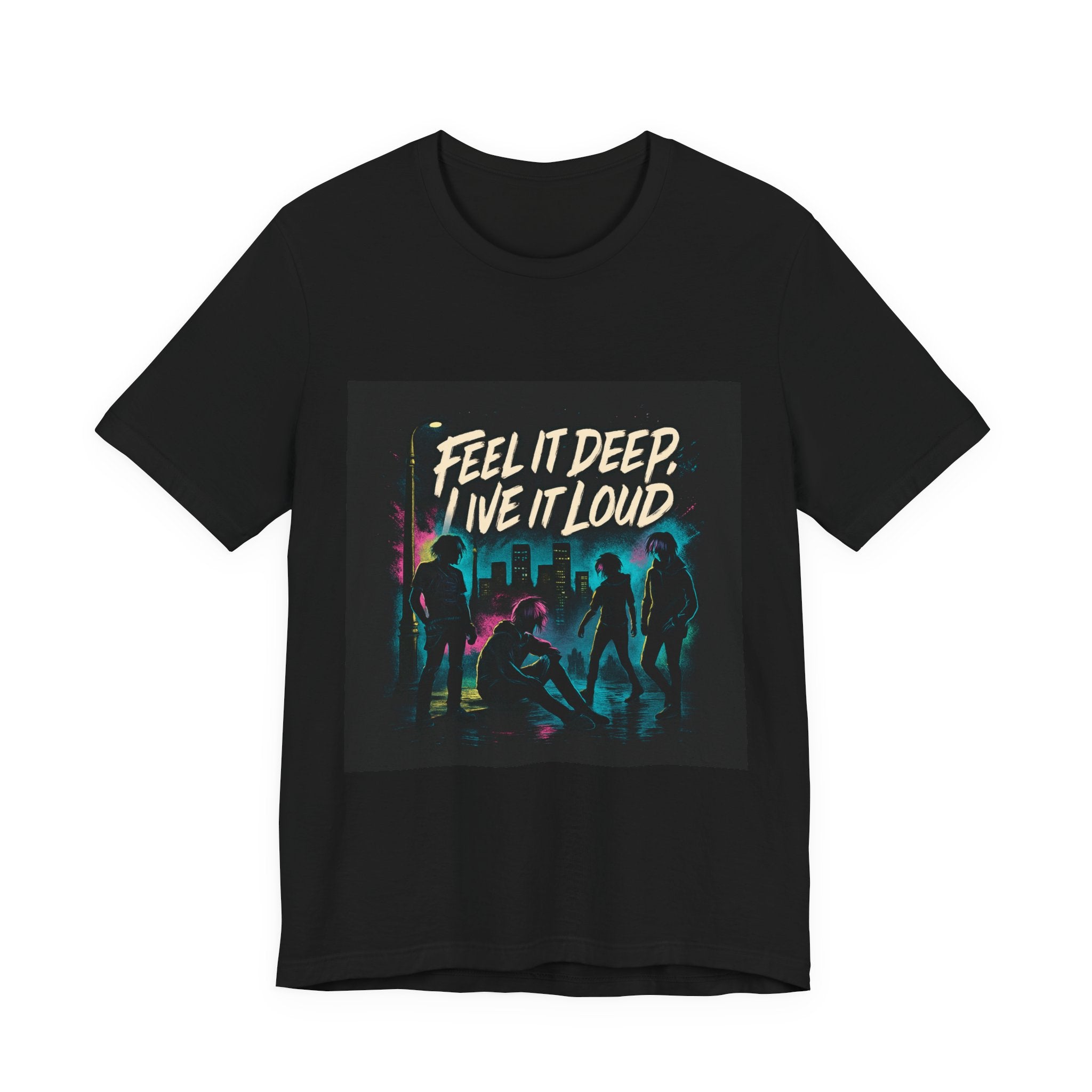Feel It Deep, Live It Loud Tee — Retro Neon Music Festival T-Shirt