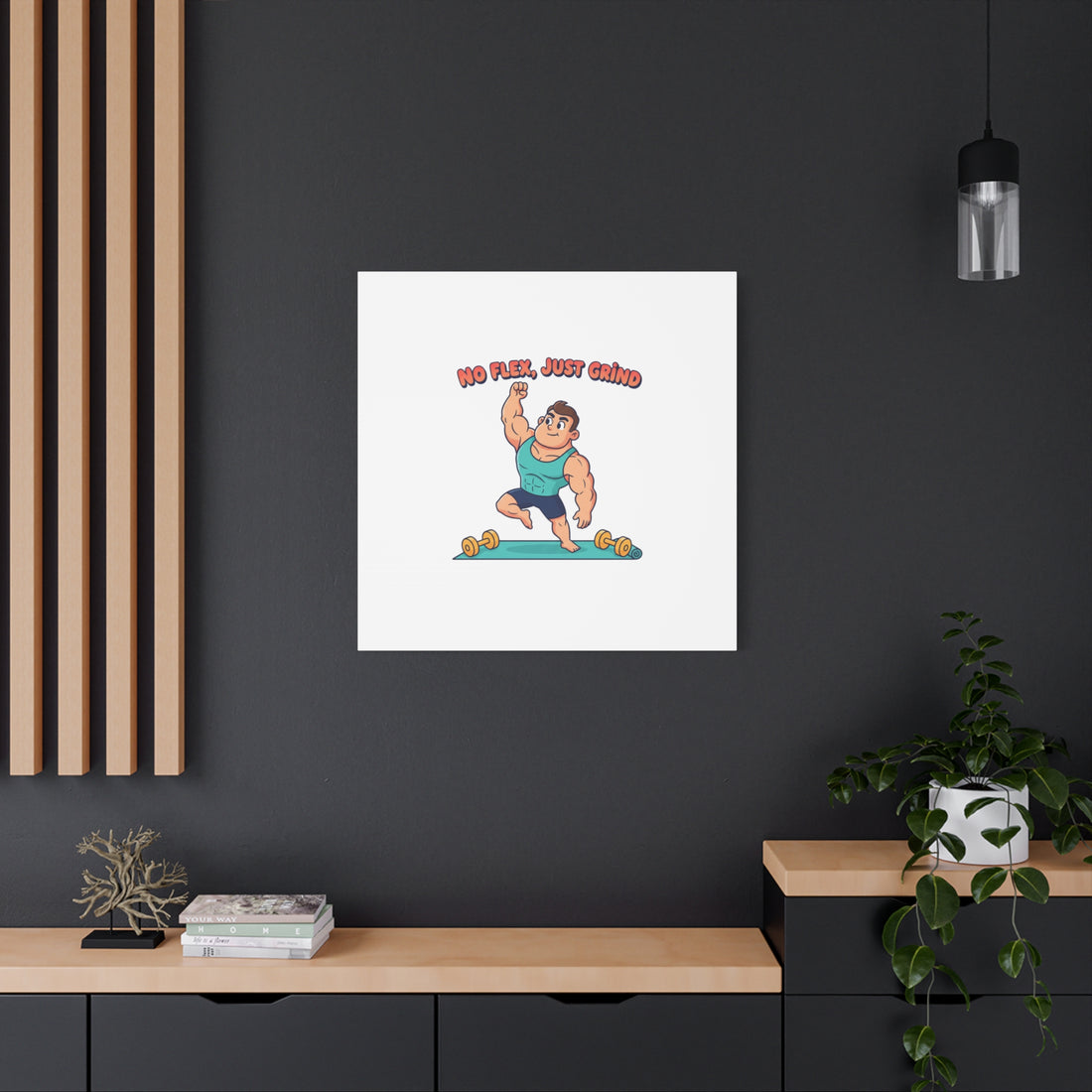 No Flex Just Grind canvas, Gymtimidation humor wall art | start small fitness décor