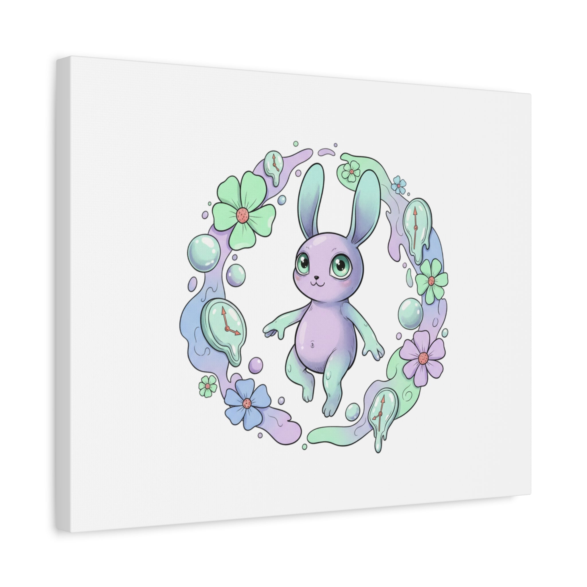 Micro-Surreal Bunny Wreath Canvas | Weirdcore Micro-Surrealism Art