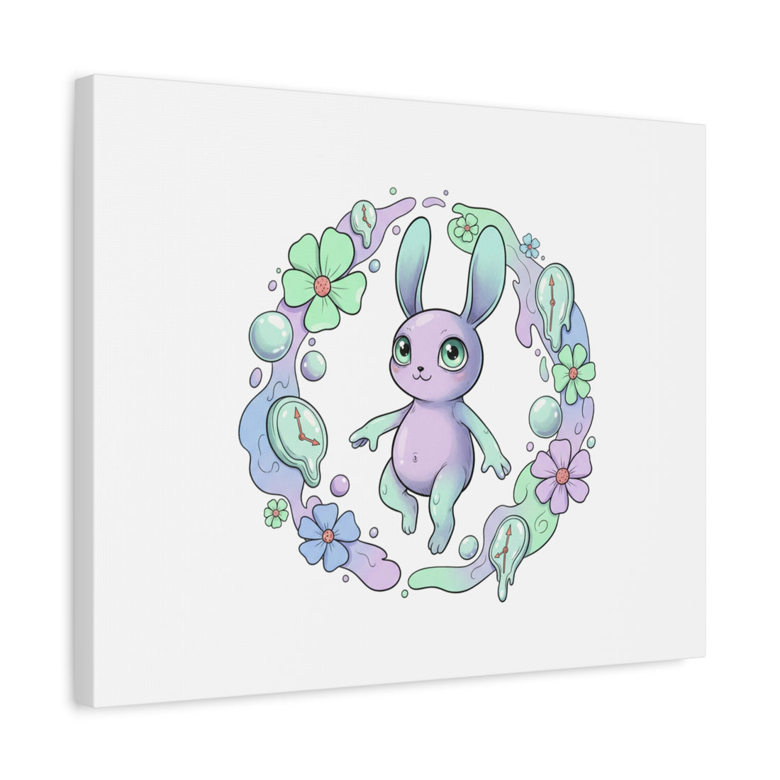 Micro-Surreal Bunny Wreath Canvas | Weirdcore Micro-Surrealism Art