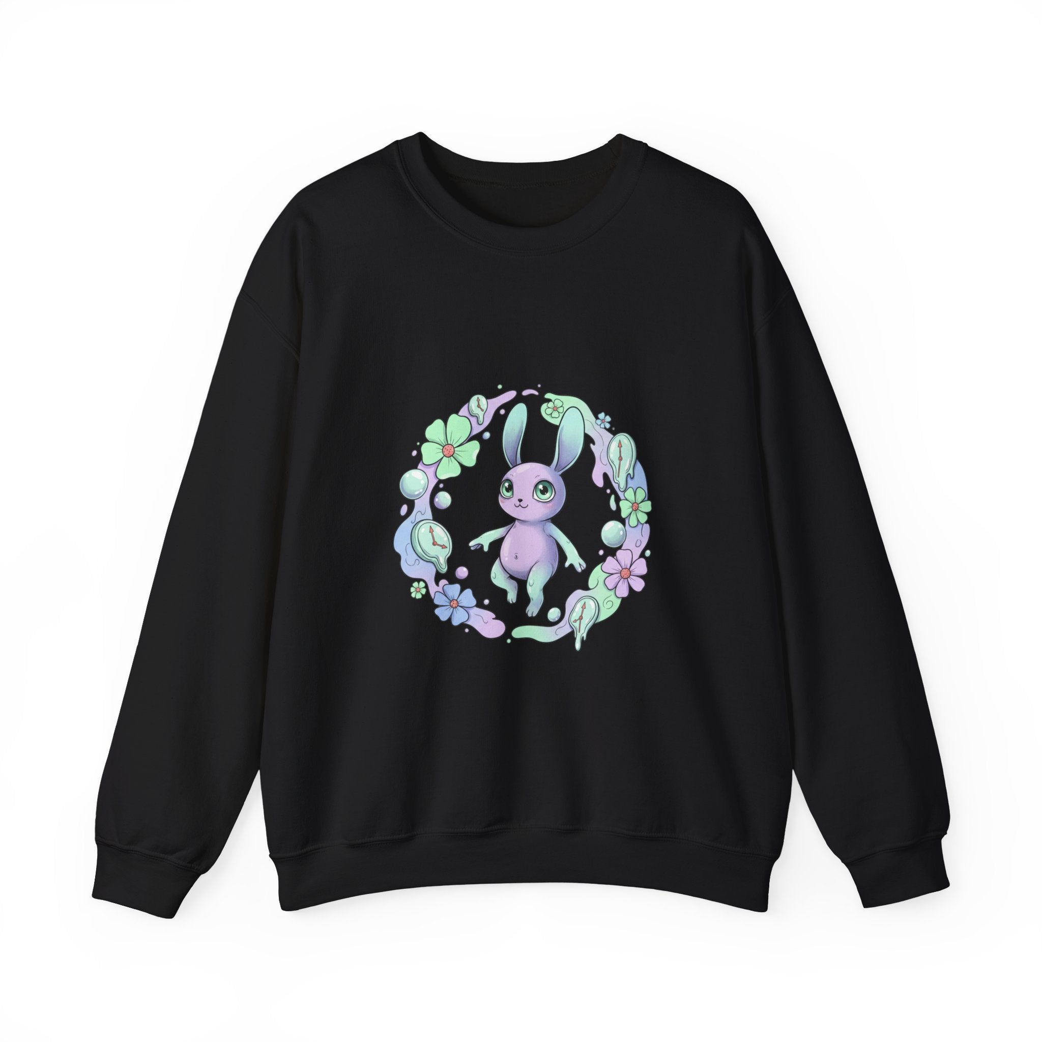 Cute Micro-Surreal Bunny Wreath Sweatshirt | weirdcore surreal art