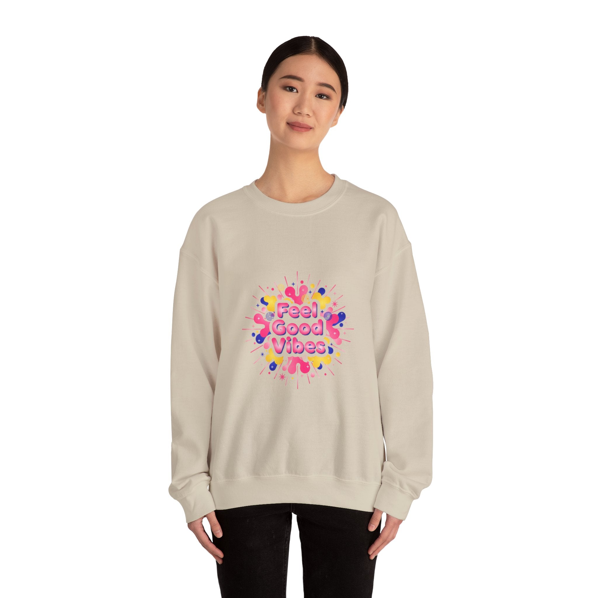 Feel Good Vibes Crewneck Sweatshirt | Dopamine Decor, Neon Gradient Squiggle Art