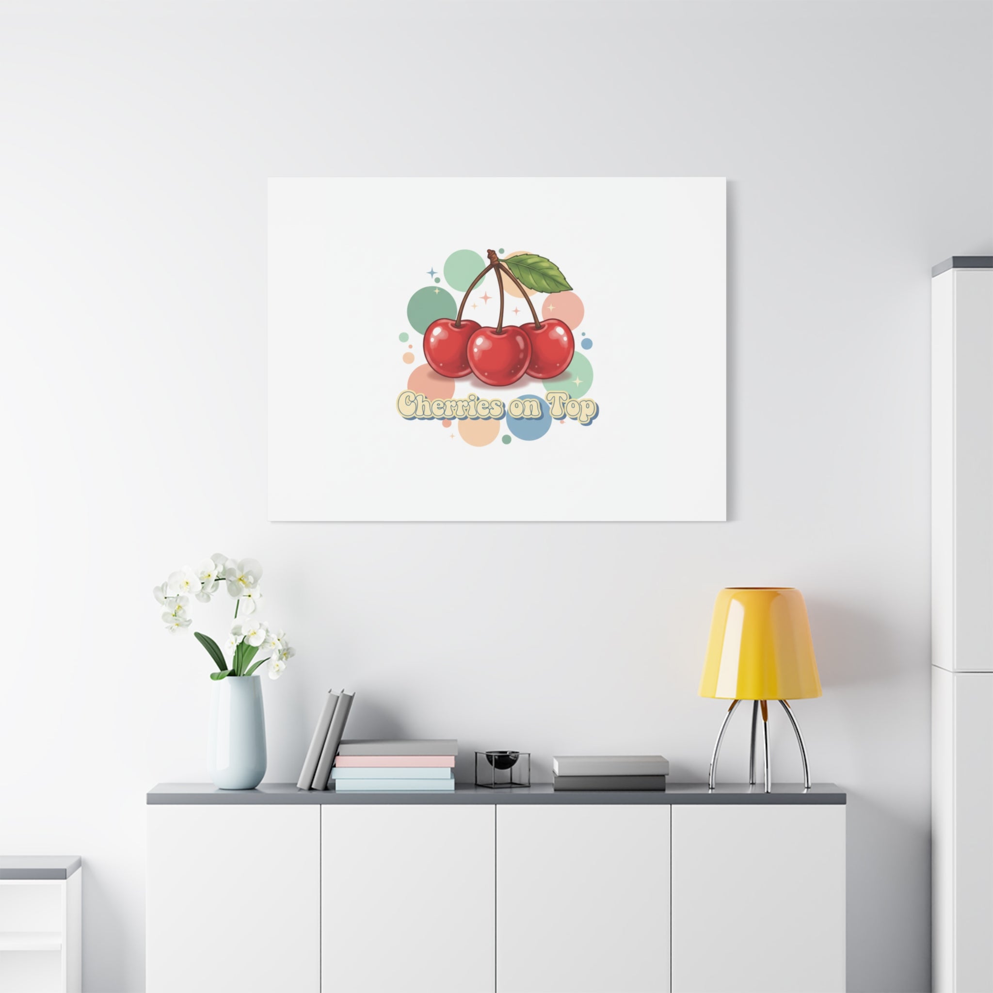 Cherries on Top Canvas | Retro Kawaii Fruit Wall Art