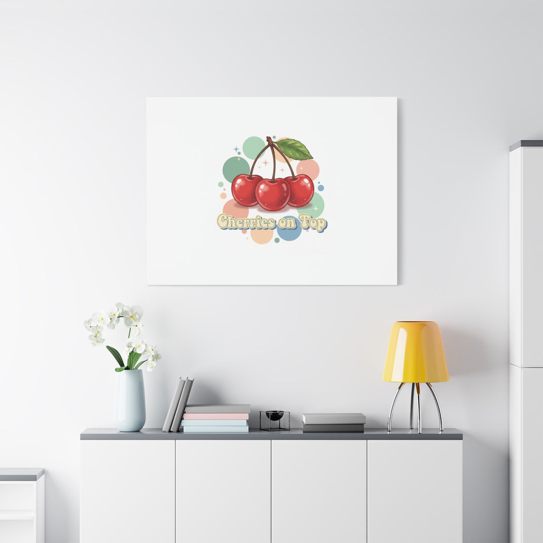 Cherries on Top Canvas | Retro Kawaii Fruit Wall Art