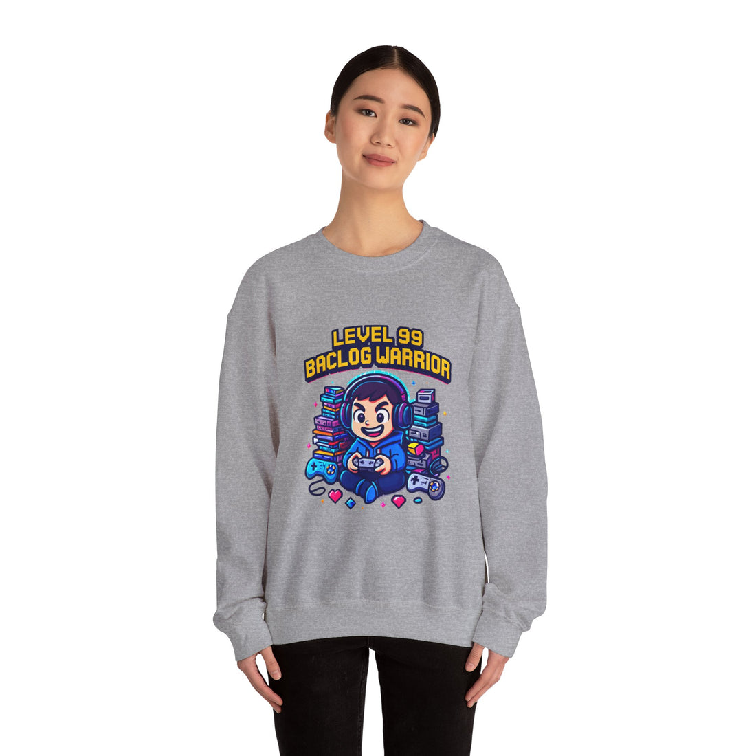 Level 99 Backlog Warrior Crewneck Sweatshirt – Gamer Retro Console Graphic
