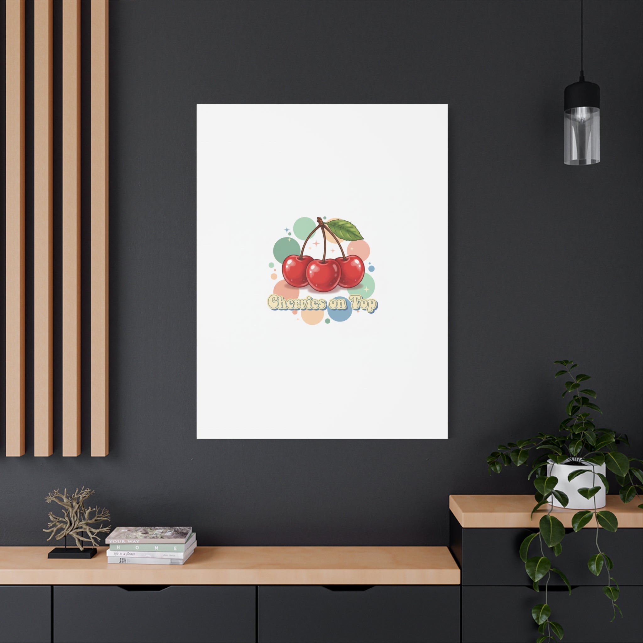 Cherries on Top Canvas | Retro Kawaii Fruit Wall Art