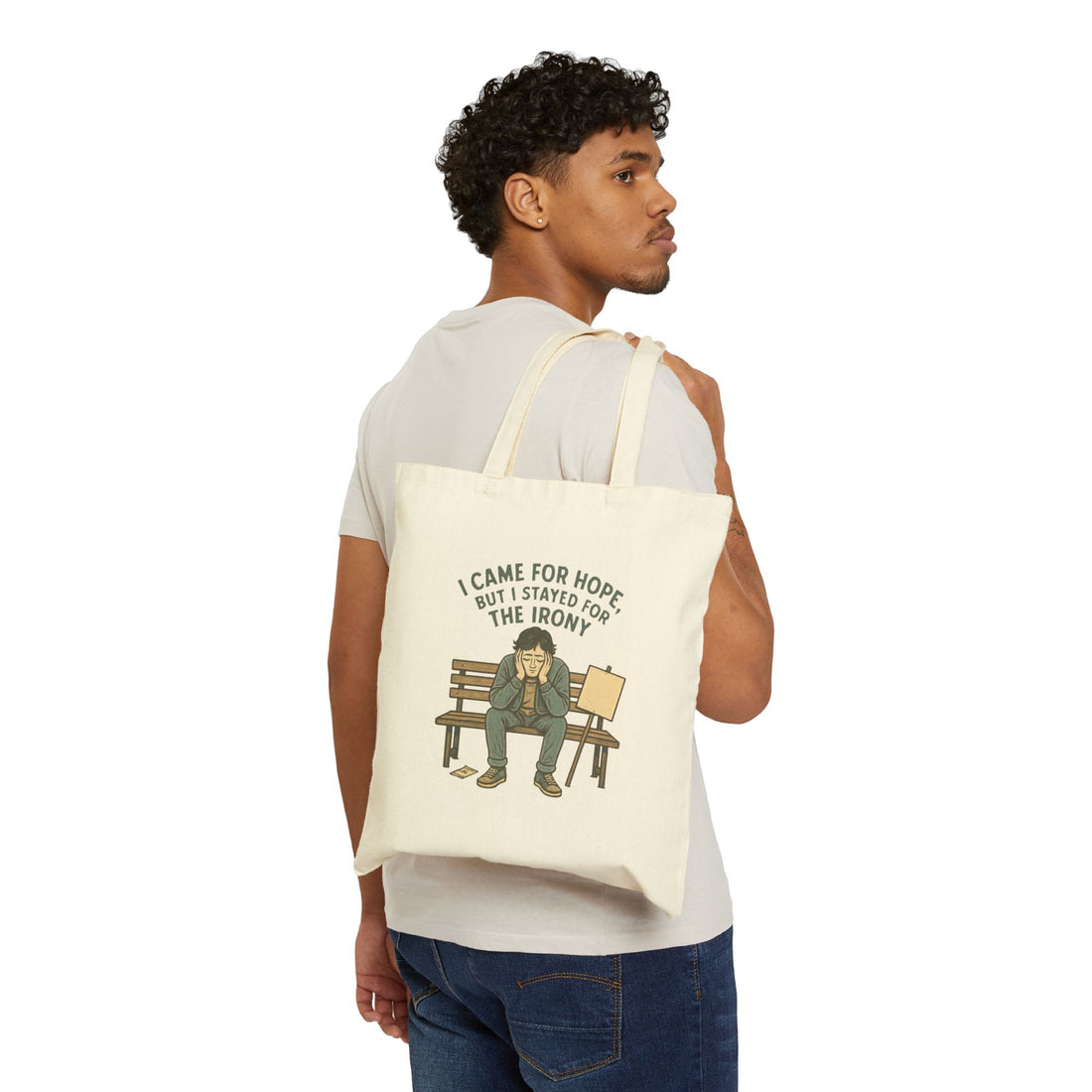Tote Bag — "I Came for Hope but I Stayed for the Irony" Canvas Shopper