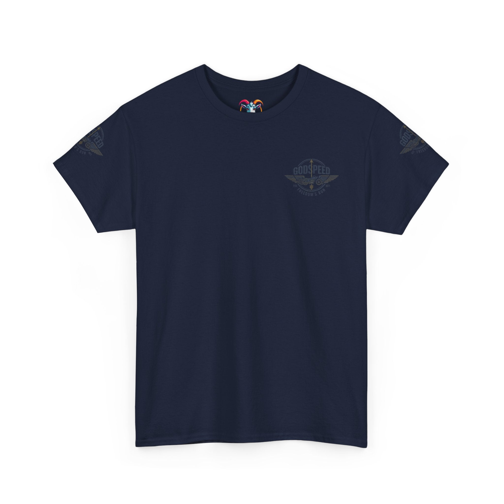 Godspeed Freedom Run Unisex Heavy Cotton Tee, Classic Graphic T-Shirt, Casual Wear, Gift for Runners, Vintage Style Apparel - Goat Corp