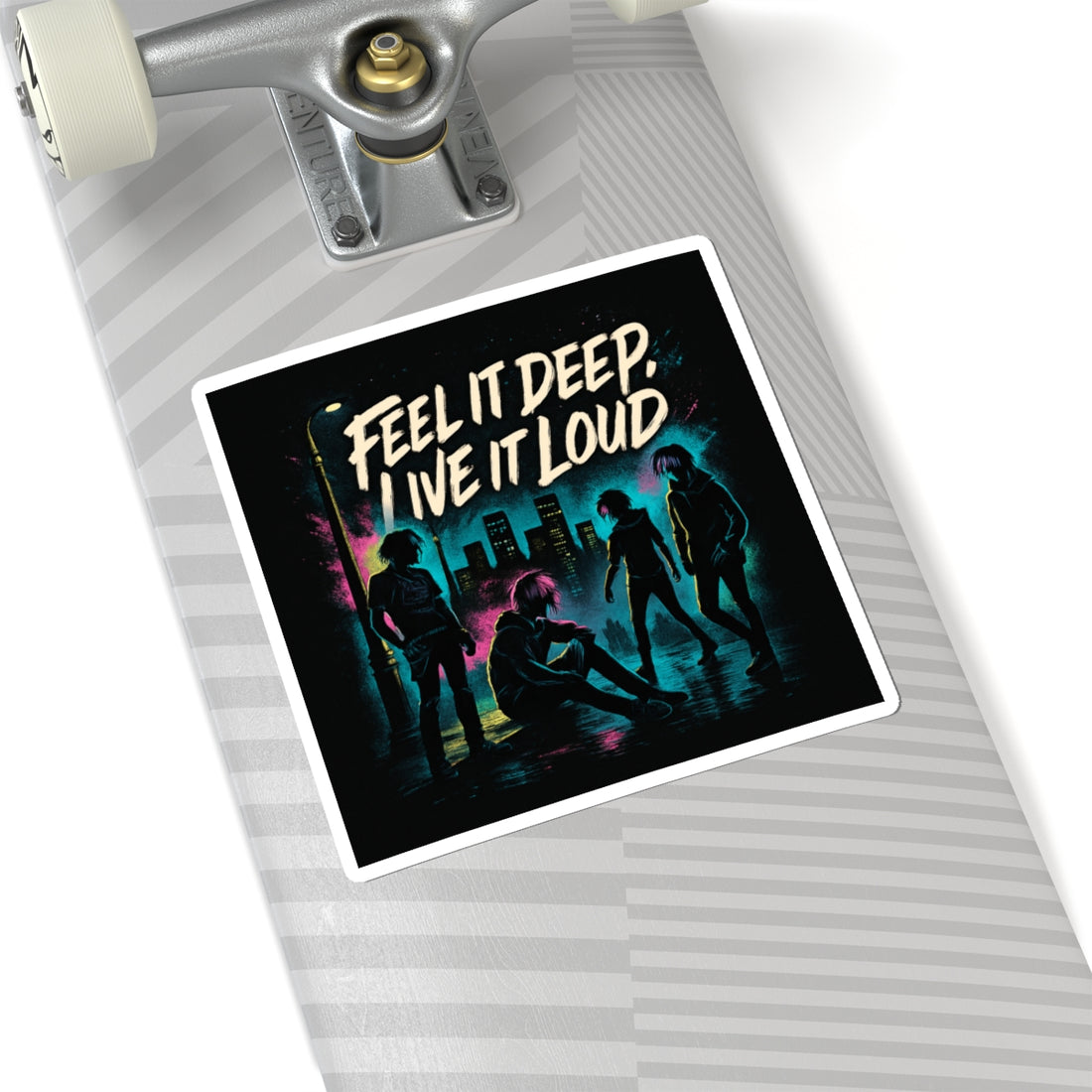 Feel It Deep, Live It Loud Sticker — Retro Neon Band Kiss-Cut Sticker