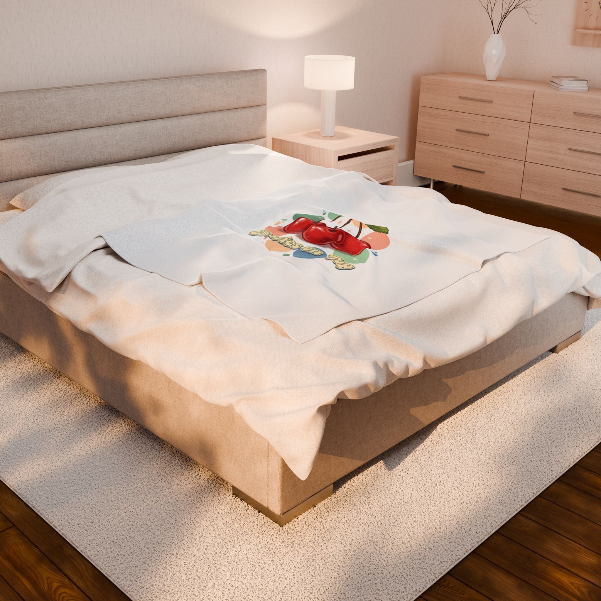 Cherry Cluster Plush Blanket | Retro Kawaii Fruit Motif