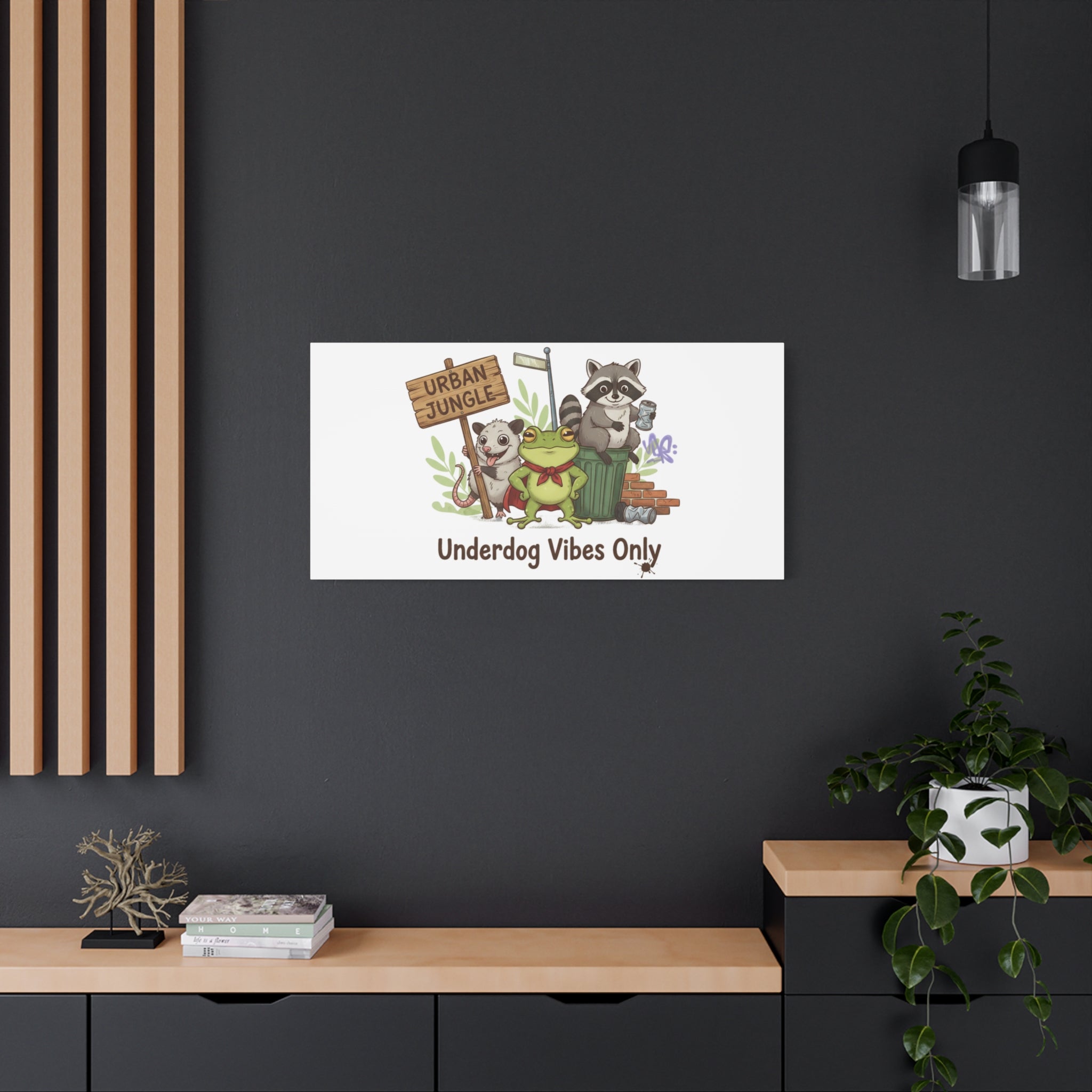 Underdog Vibes Only Canvas | Trash Panda Raccoon Frog Possum Art, goofy critter meme