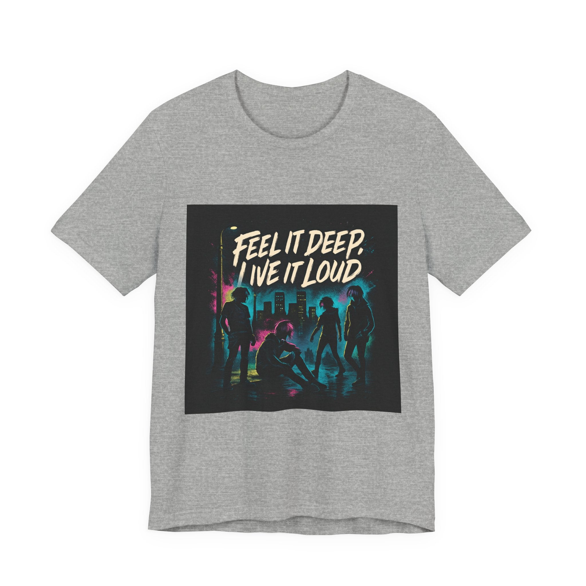 Feel It Deep, Live It Loud Tee — Retro Neon Music Festival T-Shirt