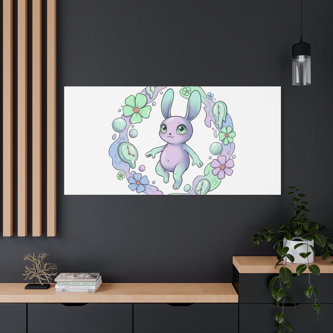 Micro-Surreal Bunny Wreath Canvas | Weirdcore Micro-Surrealism Art