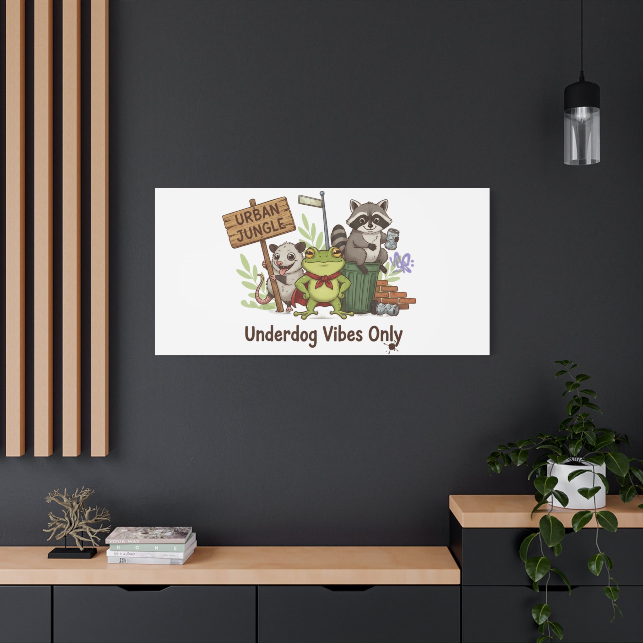 Underdog Vibes Only Canvas | Trash Panda Raccoon Frog Possum Art, goofy critter meme