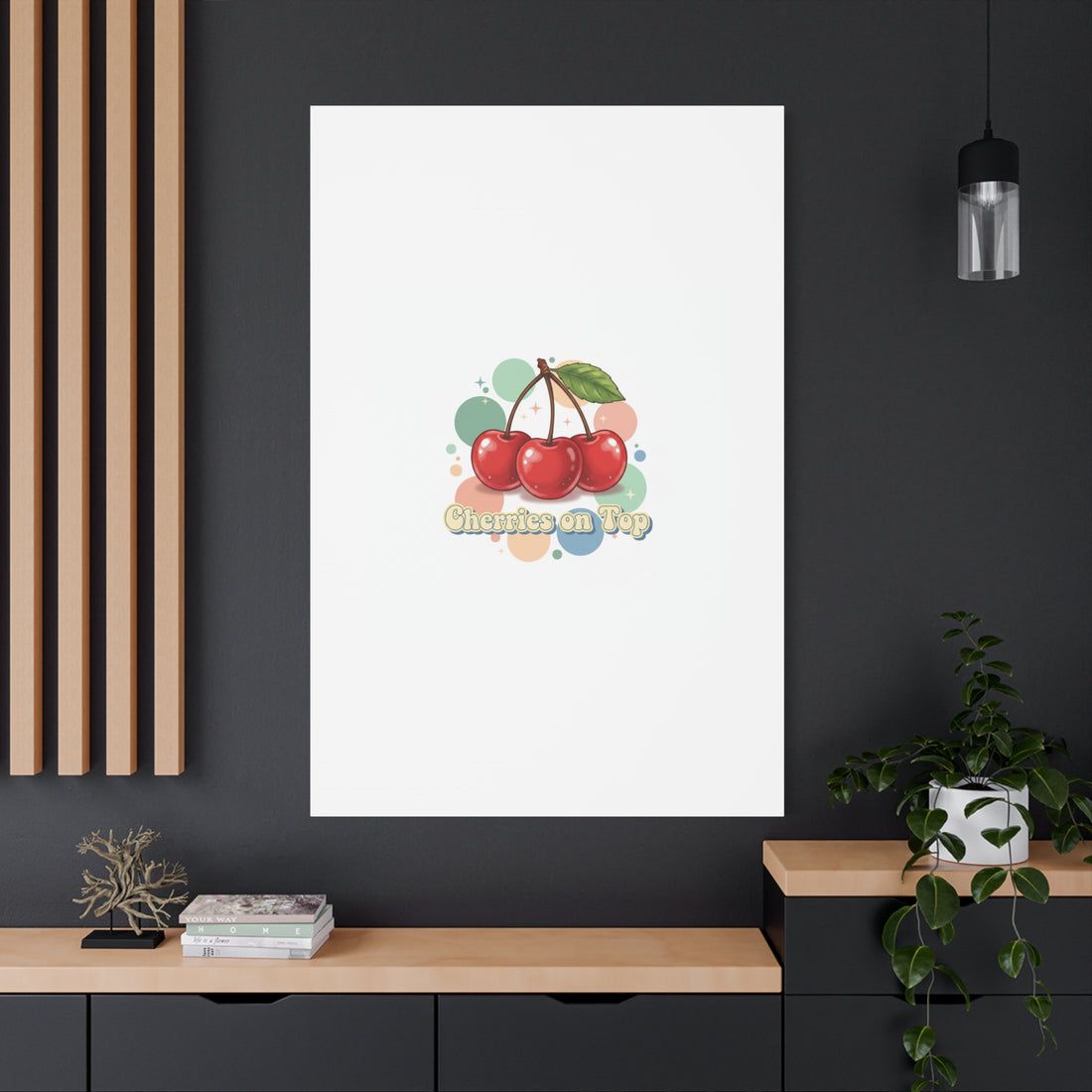 Cherries on Top Canvas | Retro Kawaii Fruit Wall Art