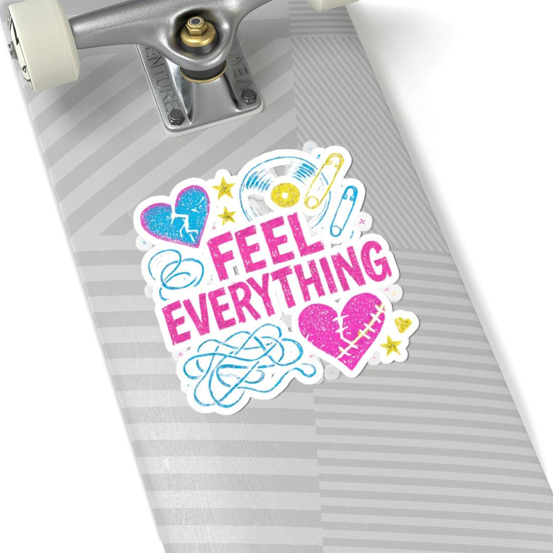 Feel Everything Kiss-Cut Sticker — Emotional Heart & Retro Icons Vinyl Decal