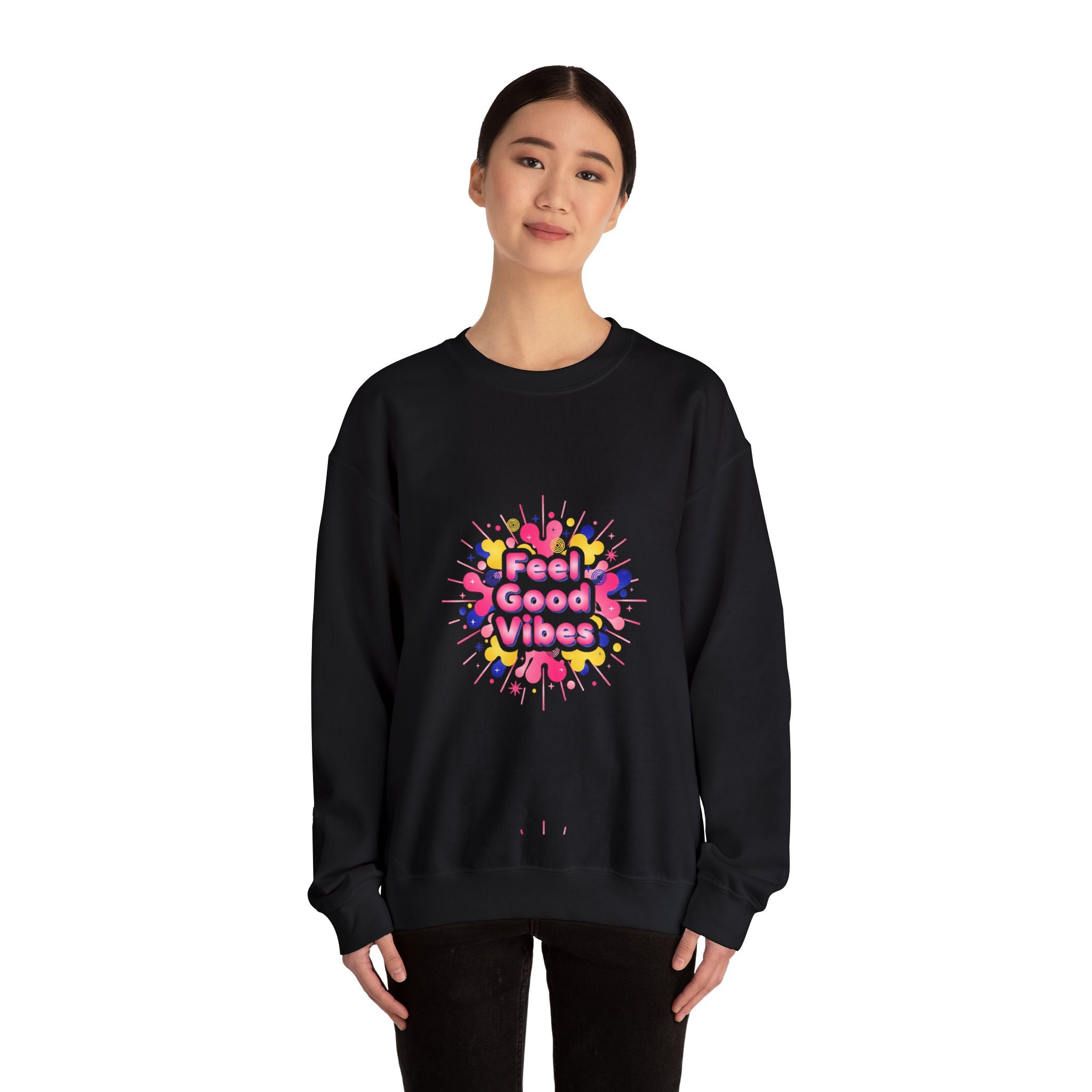Feel Good Vibes Crewneck Sweatshirt | Dopamine Decor, Neon Gradient Squiggle Art